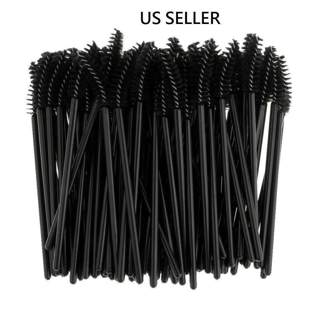 100x Disposable Eyelash Extension Brushes Black Mascara Curved Wands Applicator