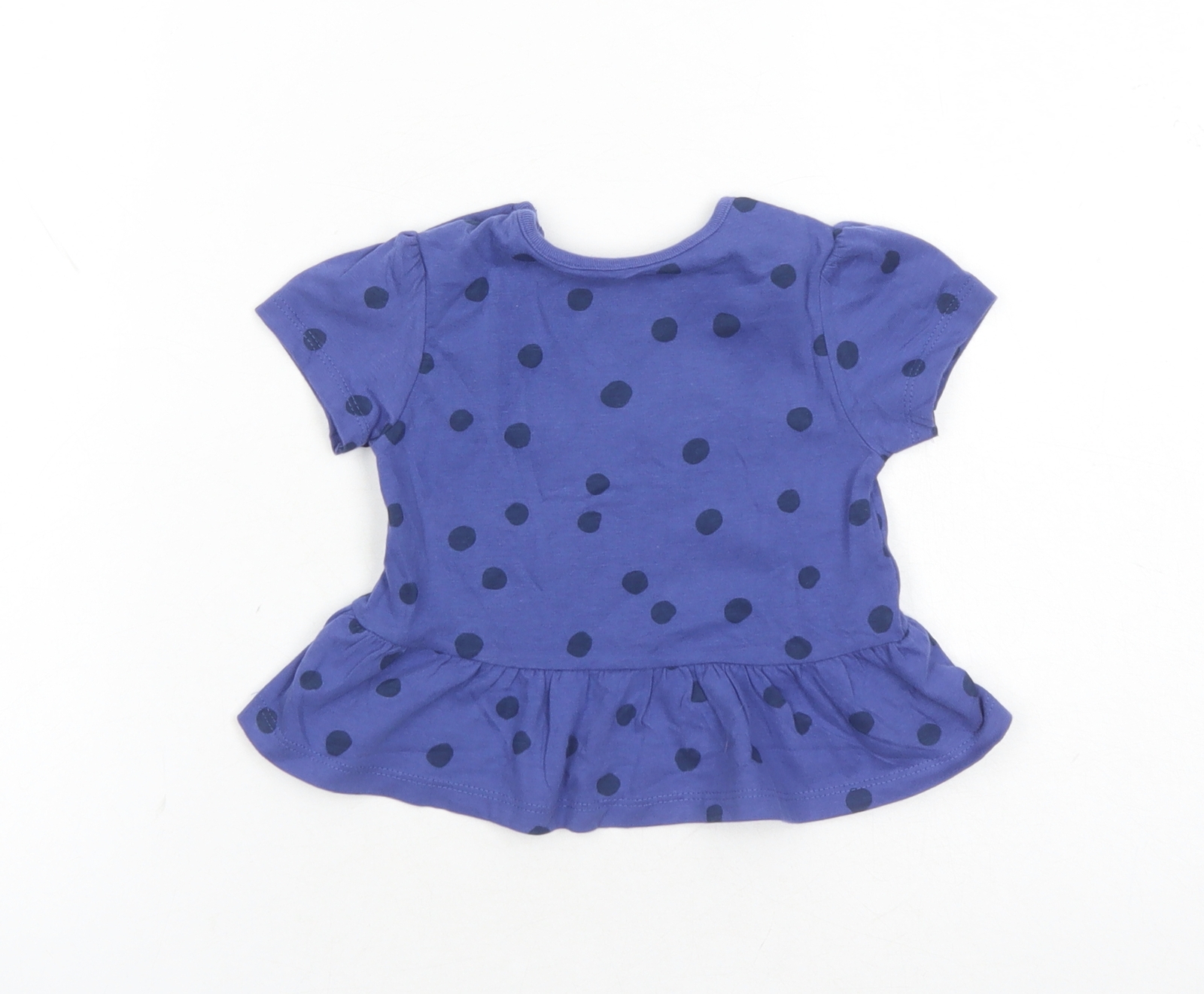 Marks and Spencer Girls Blue Polka Dot 100% Cotton Basic T-Shirt Size 9-12 Month