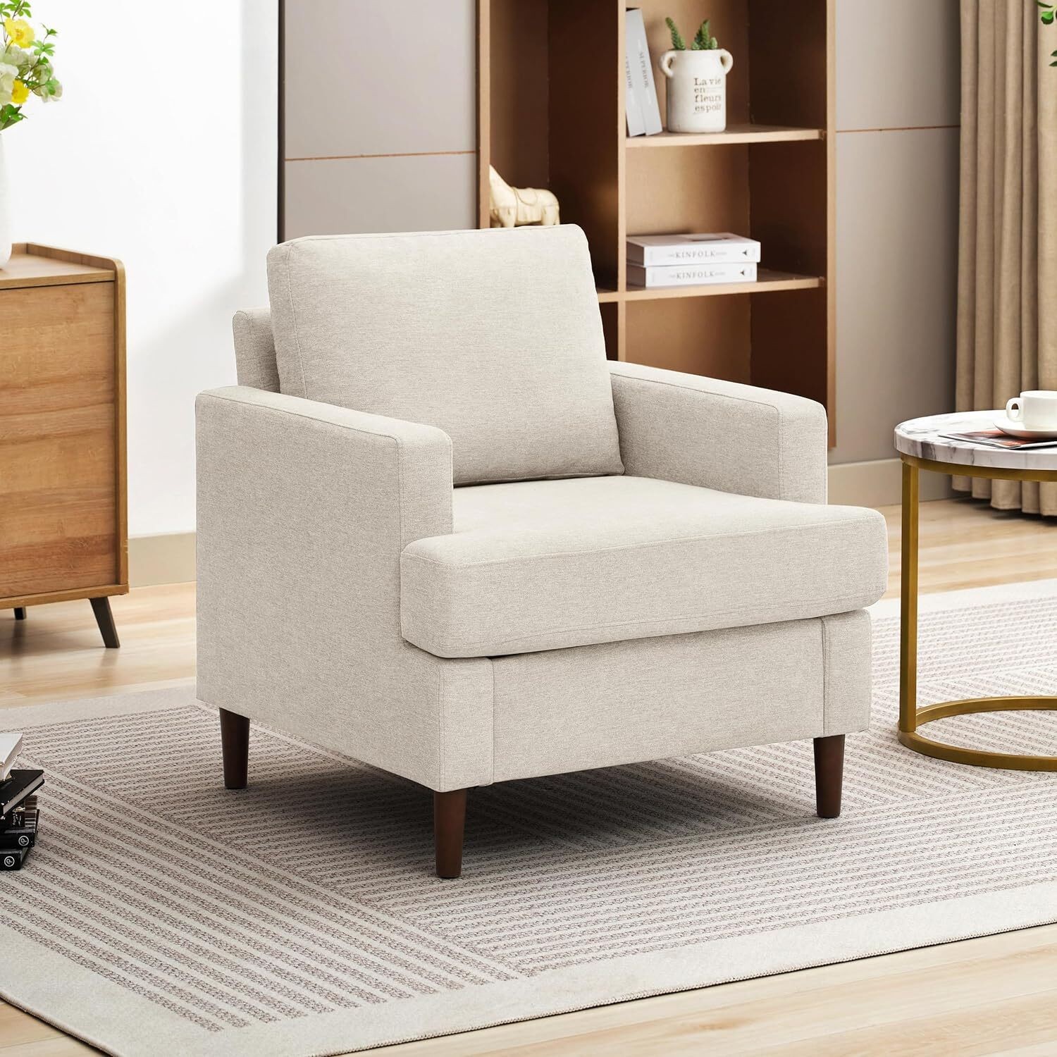 Accent Chair Living Room Chair Breathable Linen Fabric Upholstered Sofa Chair