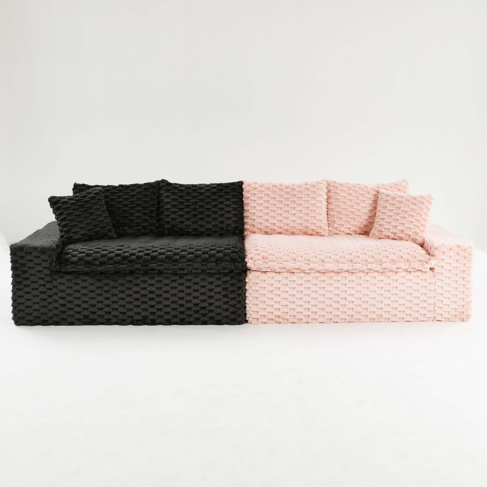 Multifunctional Color-Block Velvet Sofa w/ Modular Arrangement - 4 Seat