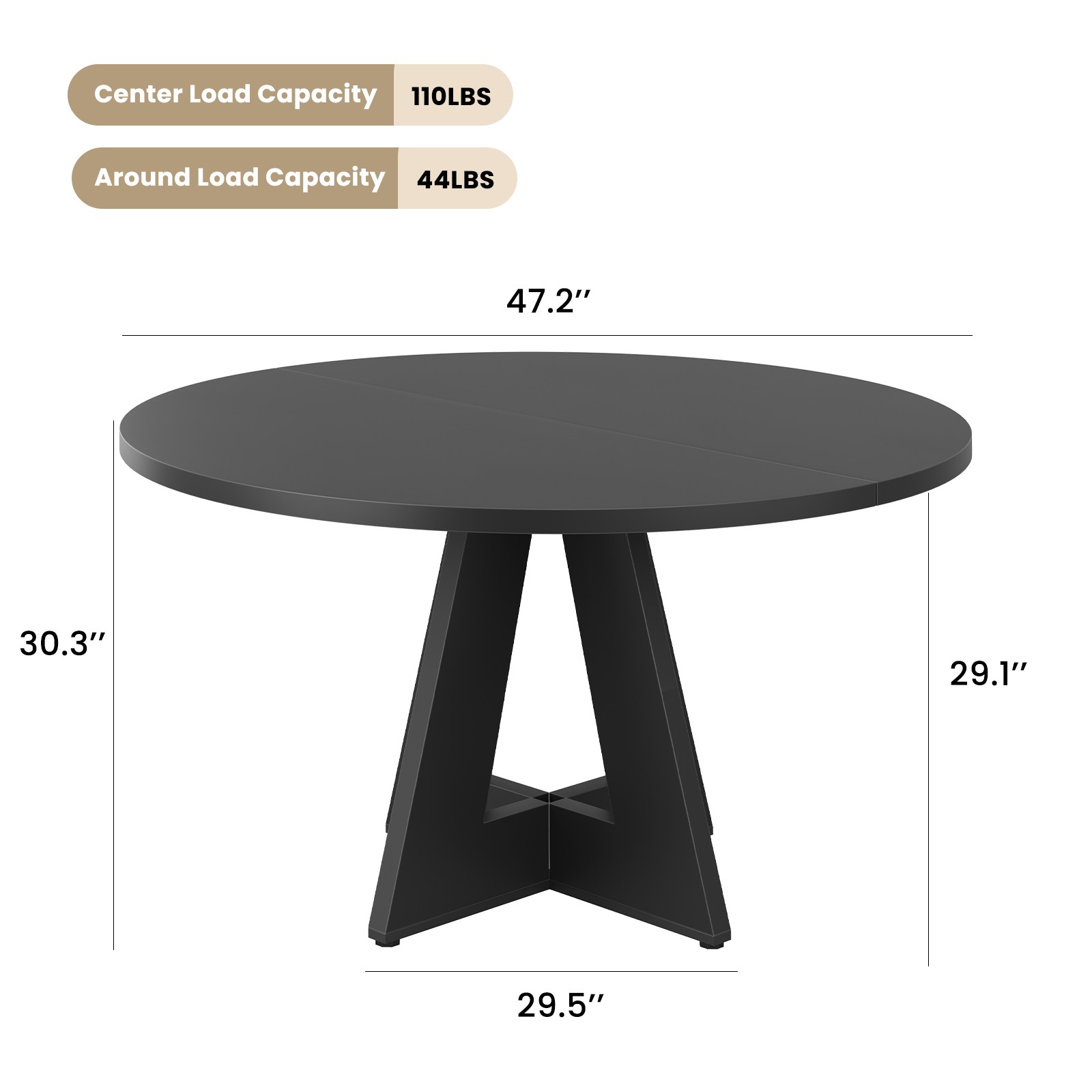 47" Round Dining Table for 4-7 People, Modern Wood Kitchen Table with Sturdy M
