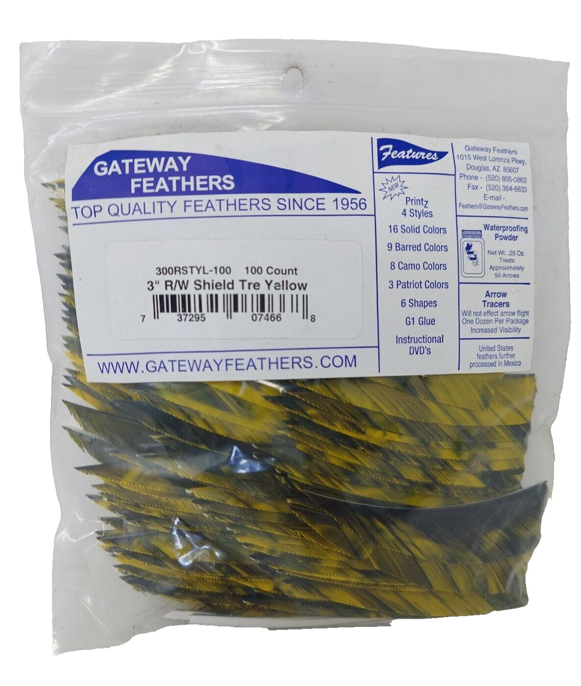 100 Pack Gateway Feathers 3" Right Wing: Shield Camo Tre Yellow 300RSTYL-100