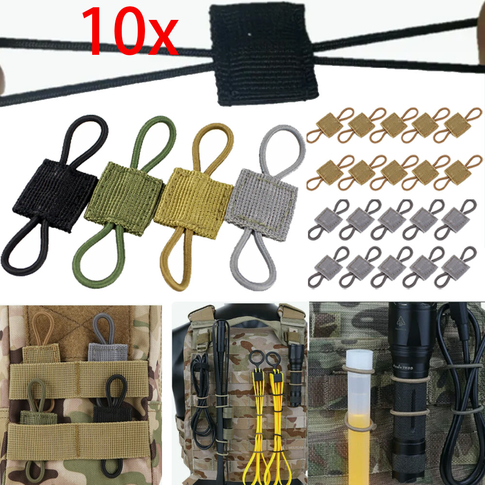 10PCS Tactical Gear Holder Clip Molle Web Retainer Elastic Binding Ribbon Buckle