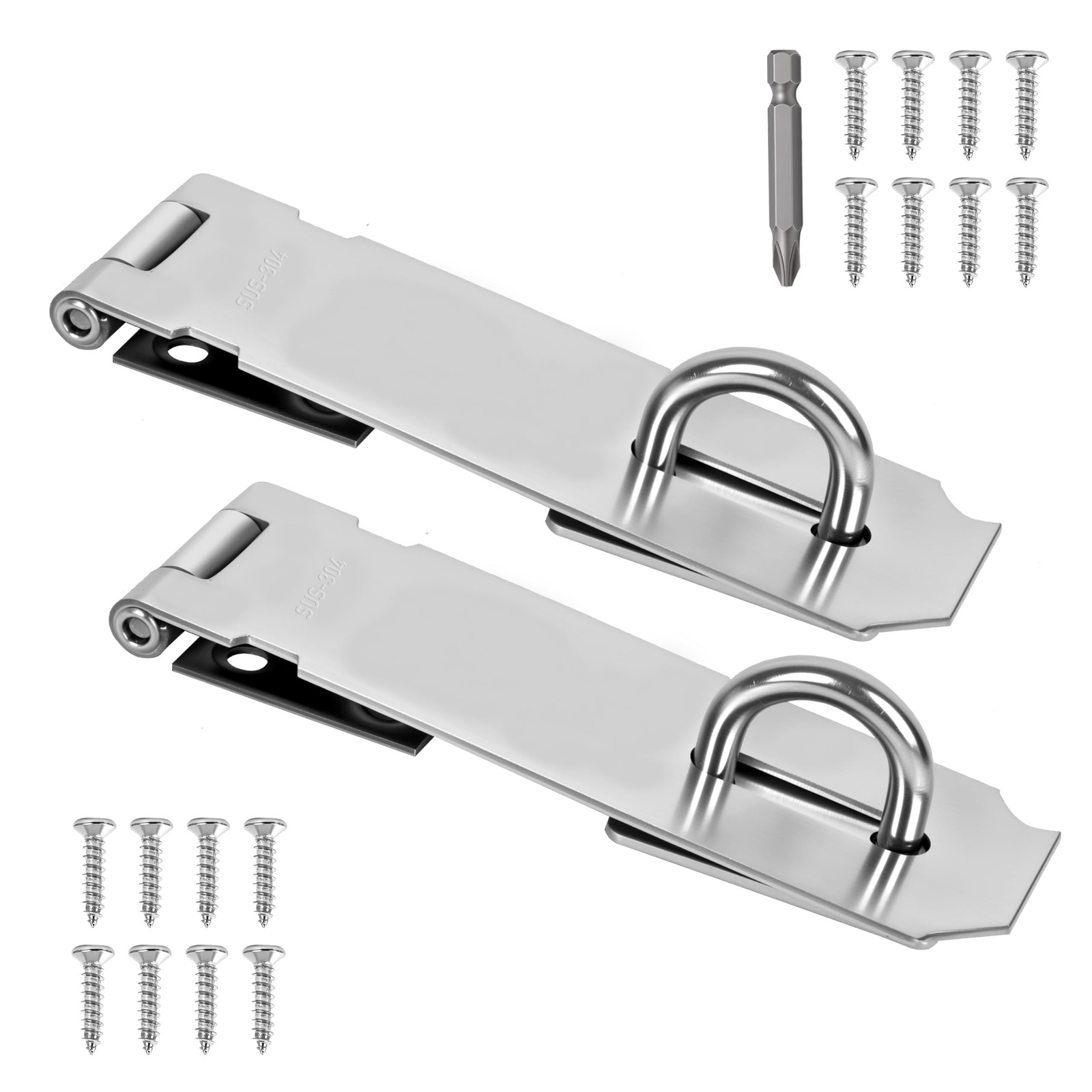 2 Pcs Door Locks Hasp Latch,5 Inch Stainless Steel Safety Packlock Clasp Hasp...