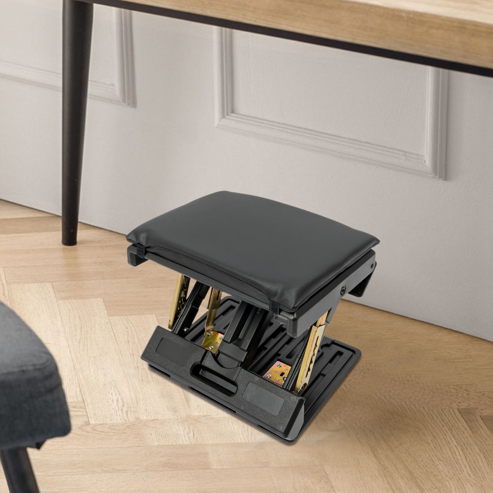 12.4*12.4*3.35in Black ABS& PU& Sponge& Copper Ergonomic Foldable Footrest ﻿ ﻿