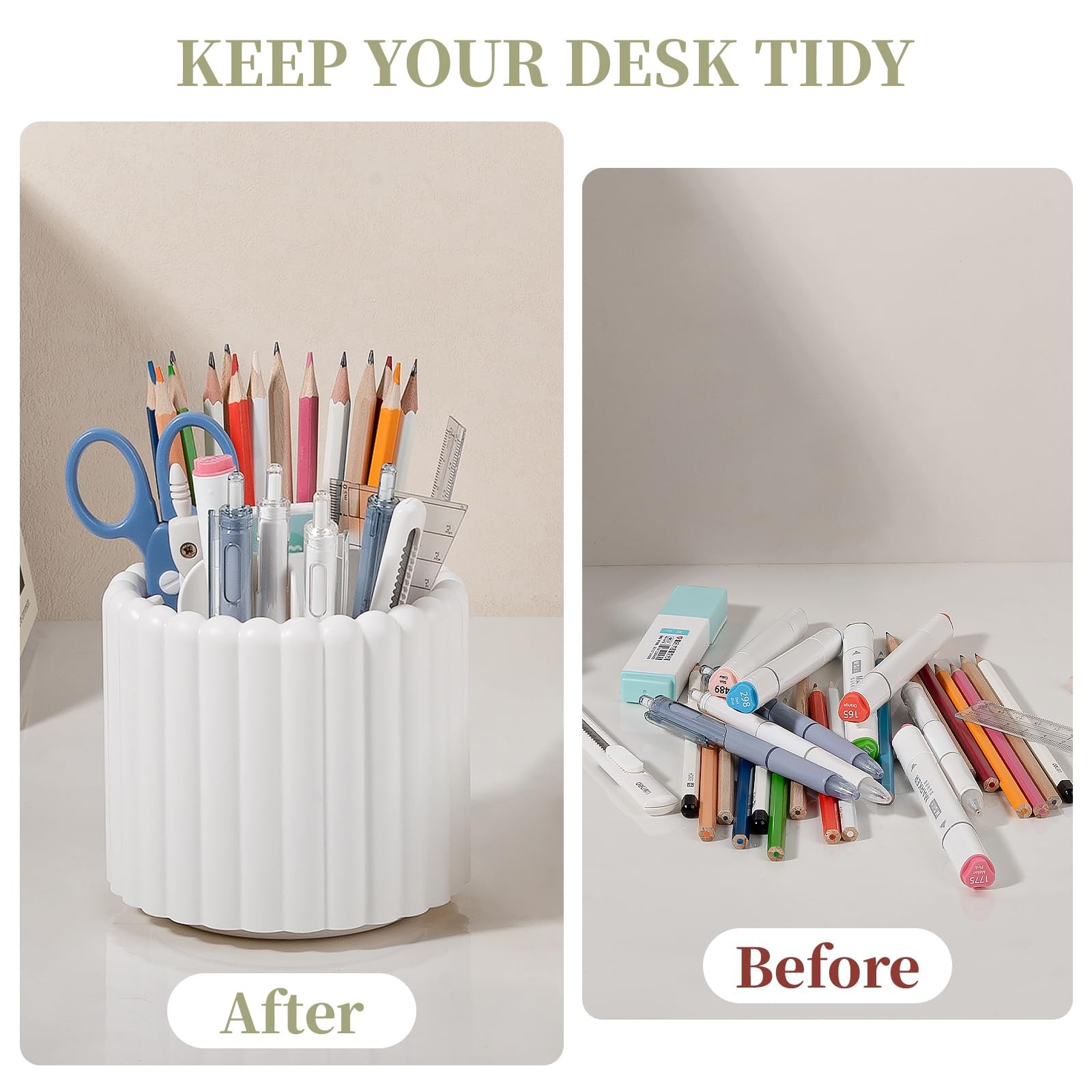 360° Rotating Pen Holder 7 Slots Desk Organizer Removable Pencil Cup Plastic ...