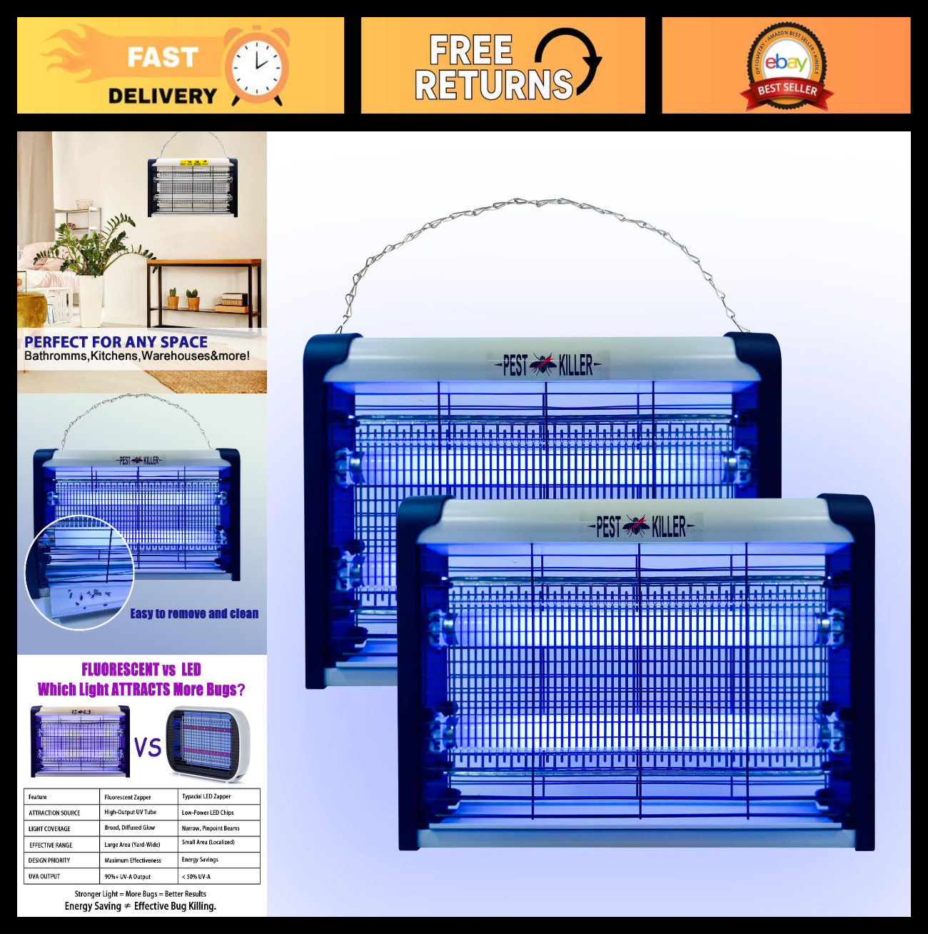 20W Indoor Bug Zapper & Mosquito Trap with UV Light - Insect Killer for Home & O