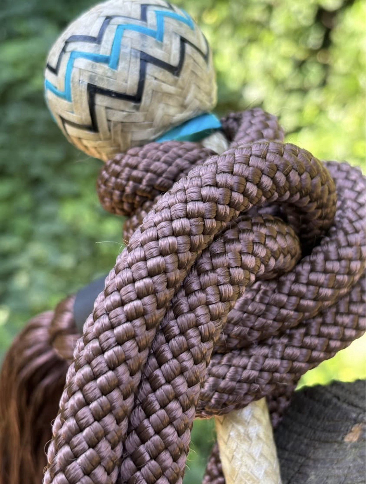 Natural Rawhide Bosal with Brown Nylon Mecate with Tassel Bitless Hackamore