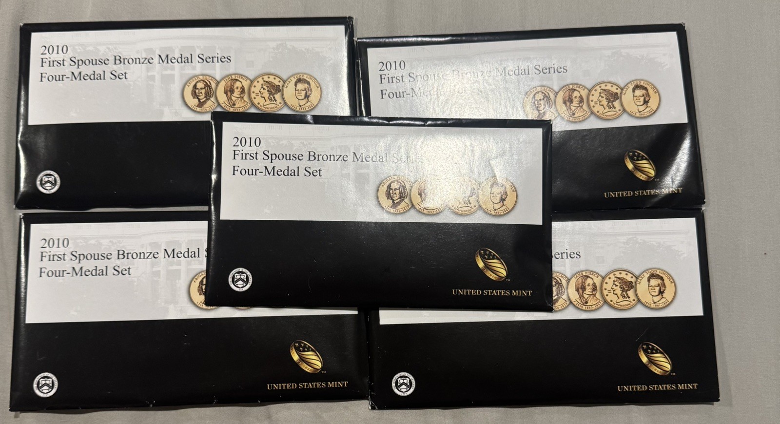 Lot of (5) 2010 First Spouse US Mint Bronze Medal Series 4 Coin Set in OGP