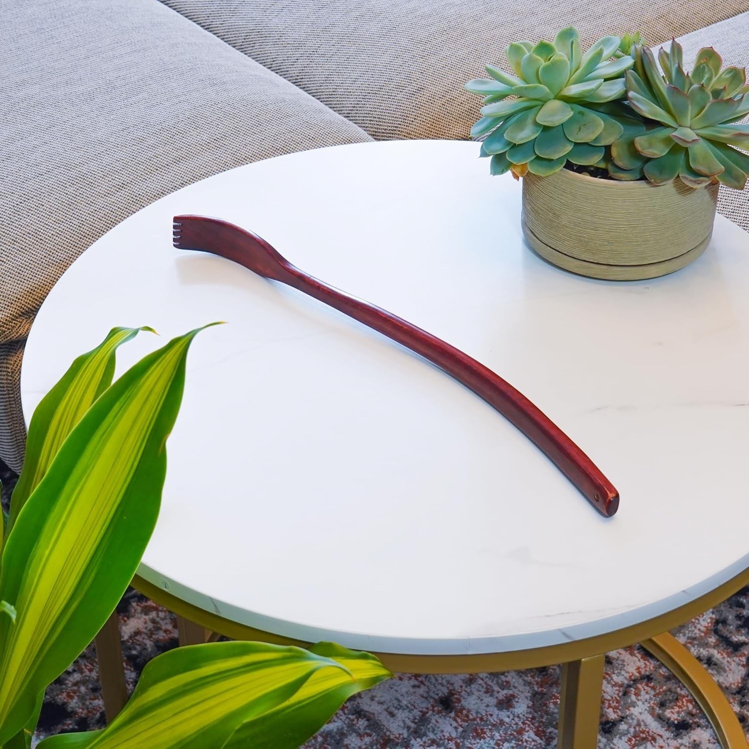 Oversized Wooden Back Scratcher: 18'' Extended Curved Handle for Better Reach,