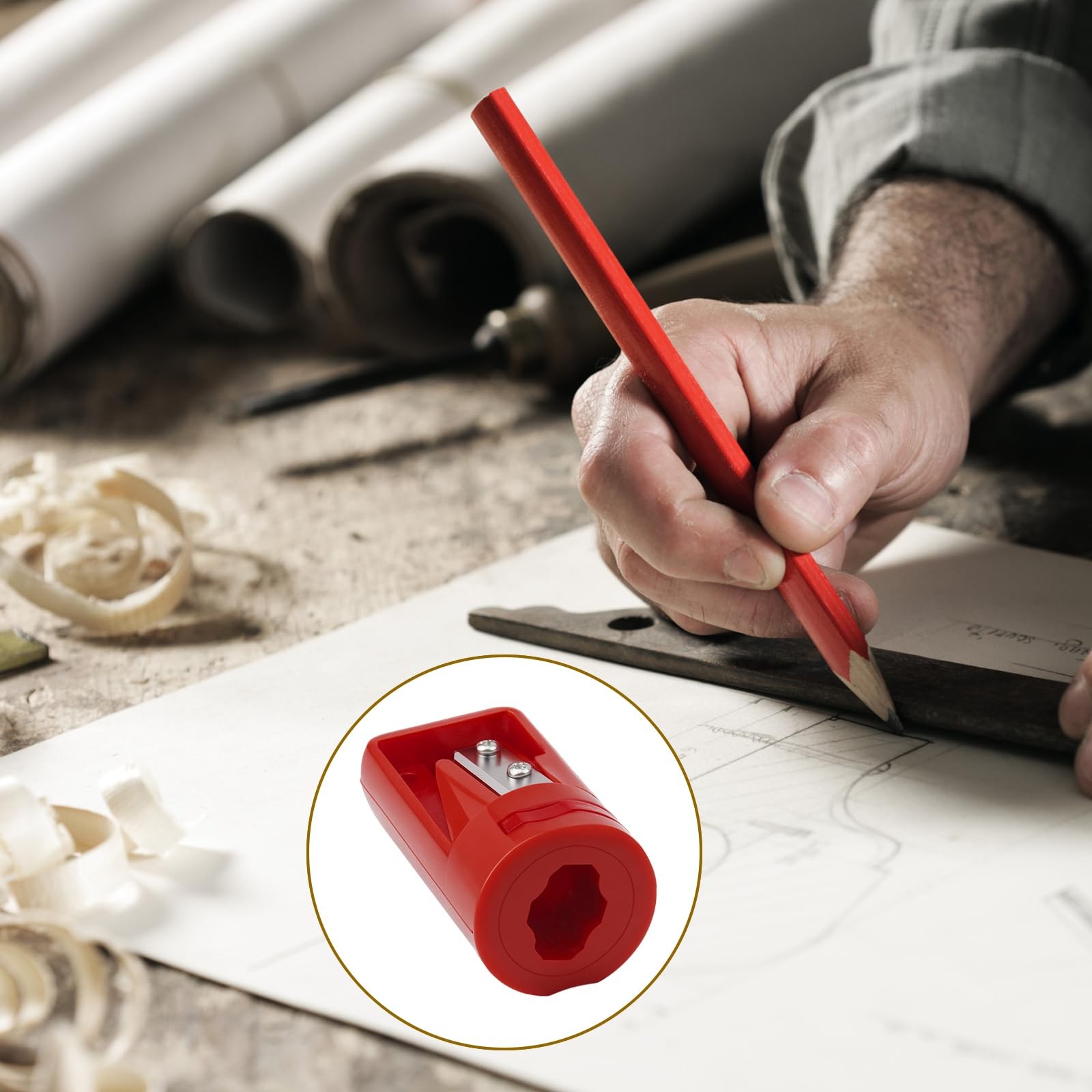 Carpenter Pencil Sharpener 4 Pack Manual Portable Woodworking Red