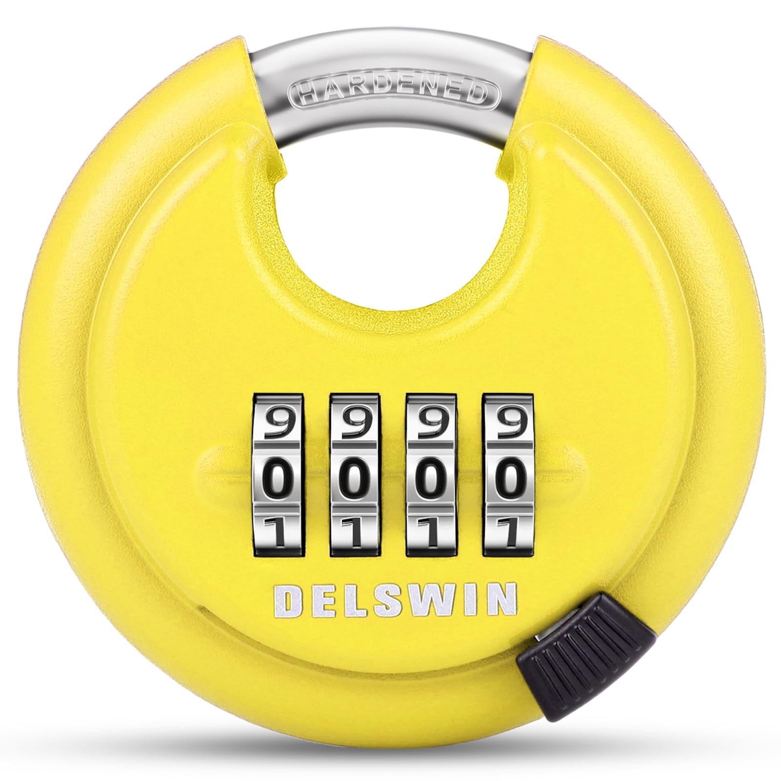DELSWIN 4 Digit Combination Disc Padlock with Hardened Steel Yellow 1Pcs