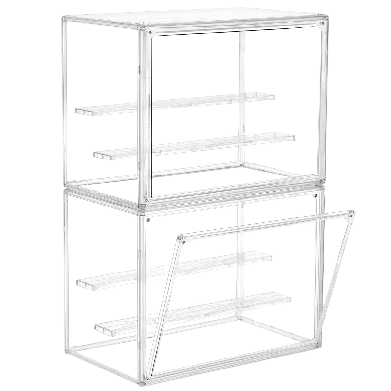 Clear Acrylic 3 Tier Figure Display Case with 2 Movable Plates Stackable Show
