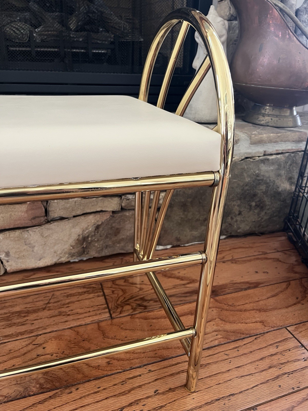 Vintage Brass Plated Rosalco Commodore Vanity Accent Bench MCM 20" W 1970's