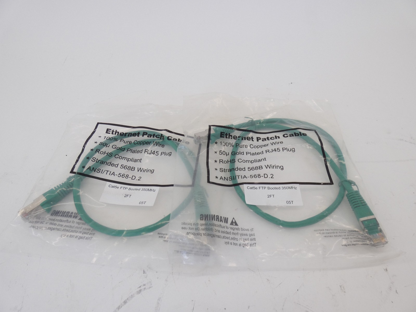 *Lot of 2* Cat 5 FTP Booted Ethernet Patch Cable 2' 350MHz - NEW Surplus!