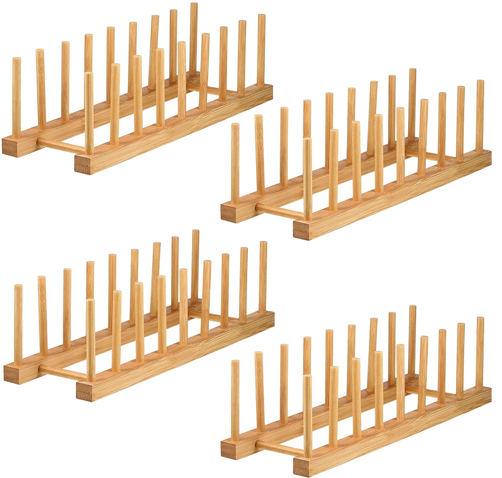 Lawei 4 Pack Bamboo Dish Drying Rack, Plate Rack Stand Pot Lid Holder, Dish O...