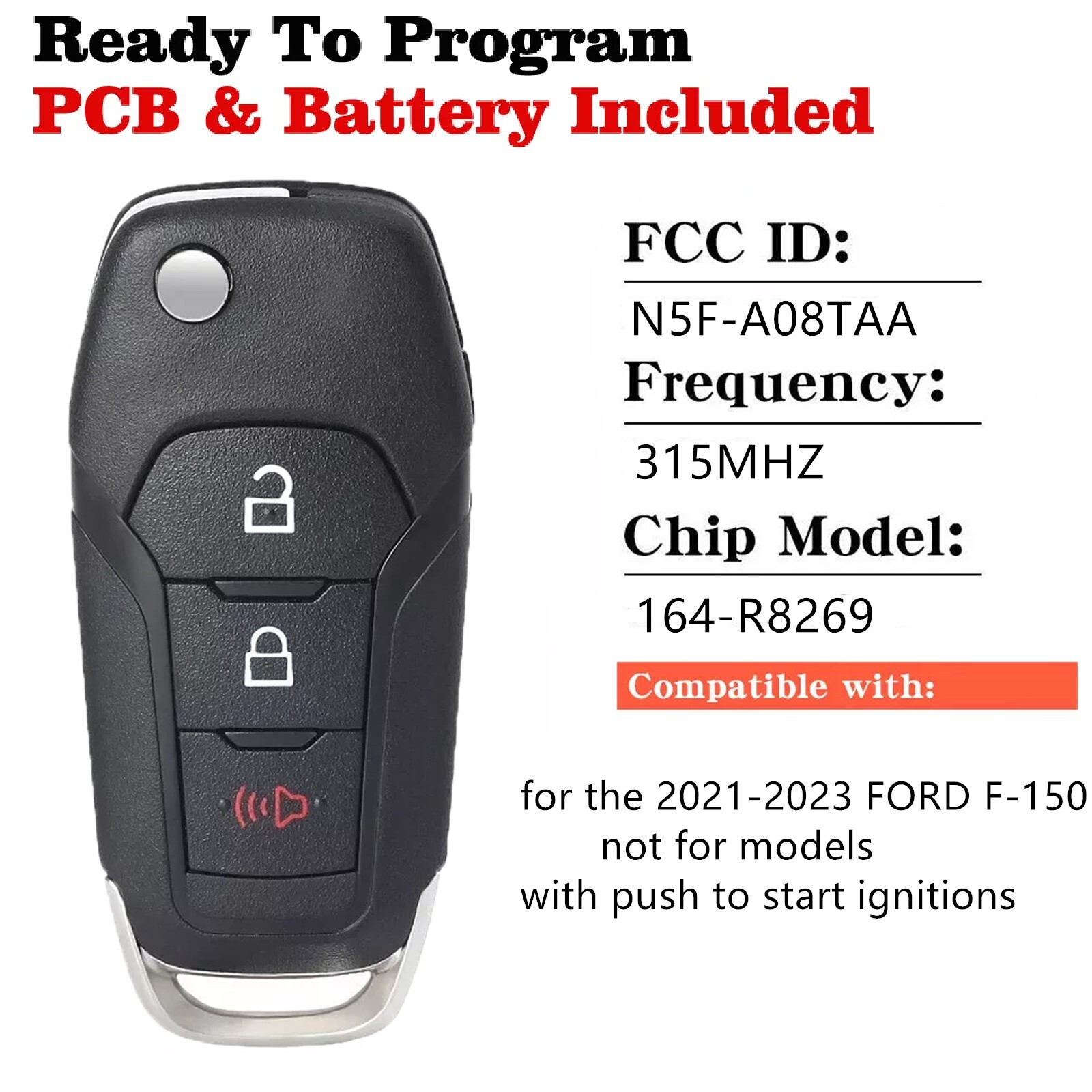Replacement for 2021 22 2023 FORD F-150 REMOTE FLIP KEY FOB N5F-A08TAA 164-R8269