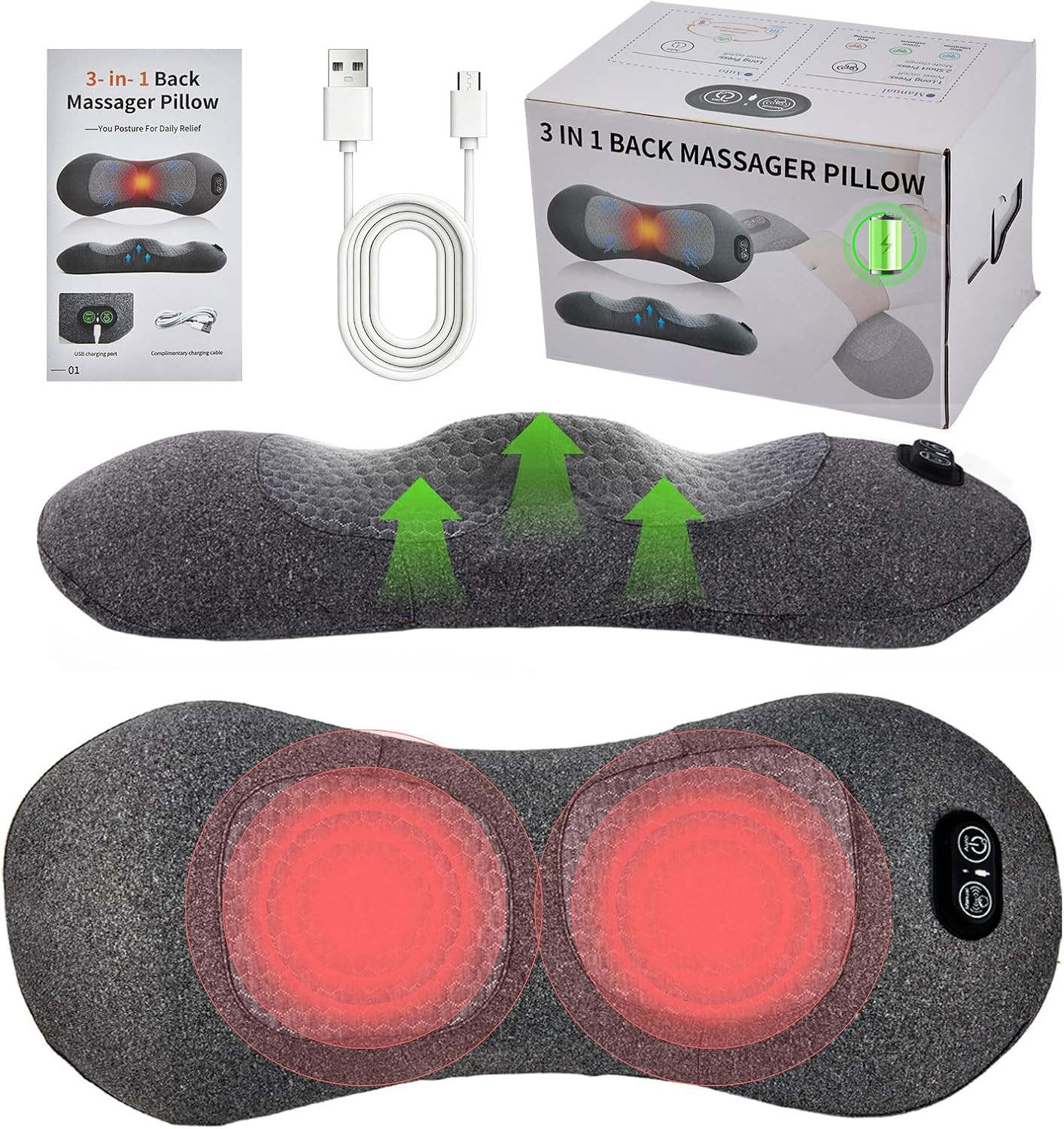 3-in-1 Rechargeable Smooth Spine Triple Fusion Back Massager | Sciatica Pain Rel