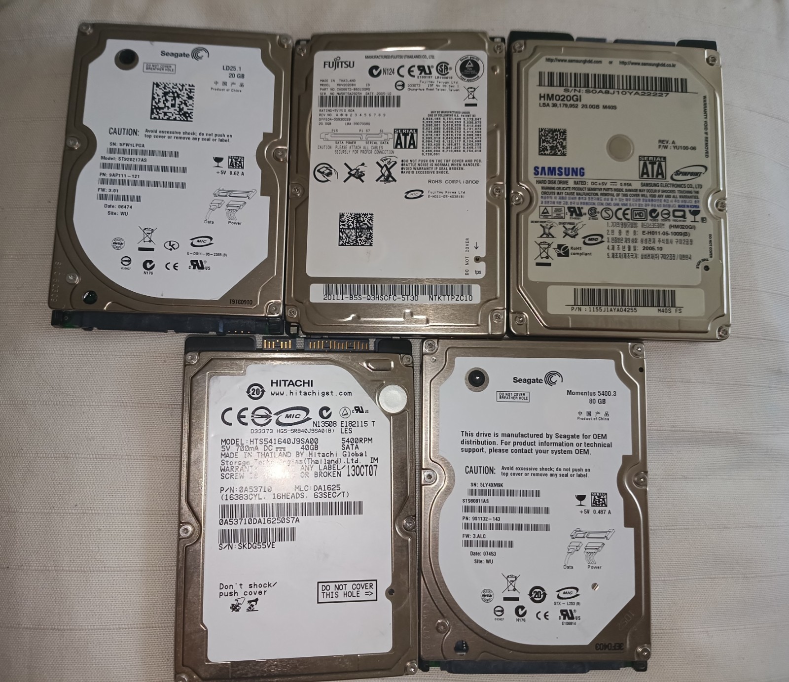 Lot of 5 Hard Drives for Fat Playstation 3 & Fat Xbox 360 (20gb, 40gb, 80gb)