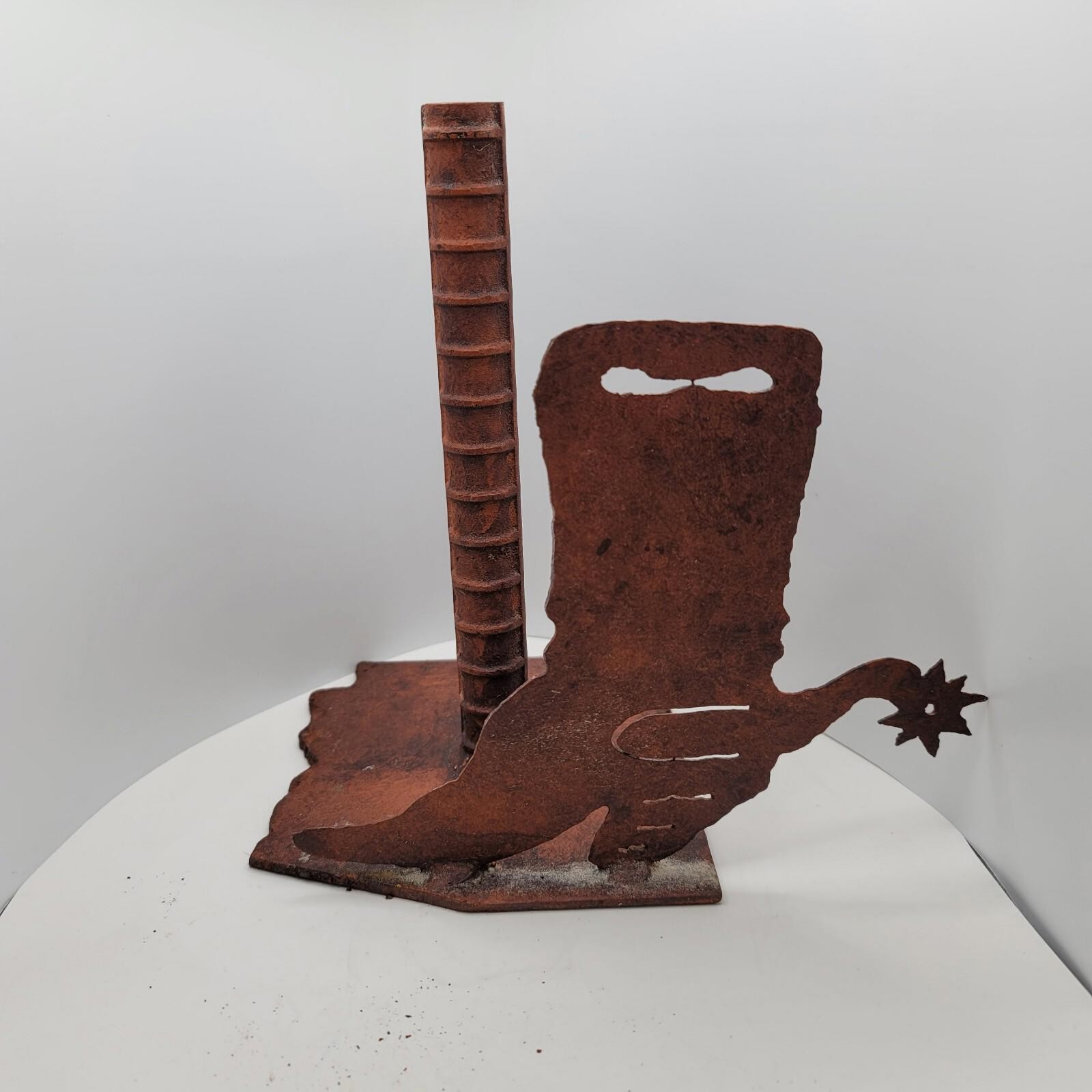 9" Rustic Cast Iron Cowboy Boot Paper Towel Holder Farmhouse Kitchen Decor