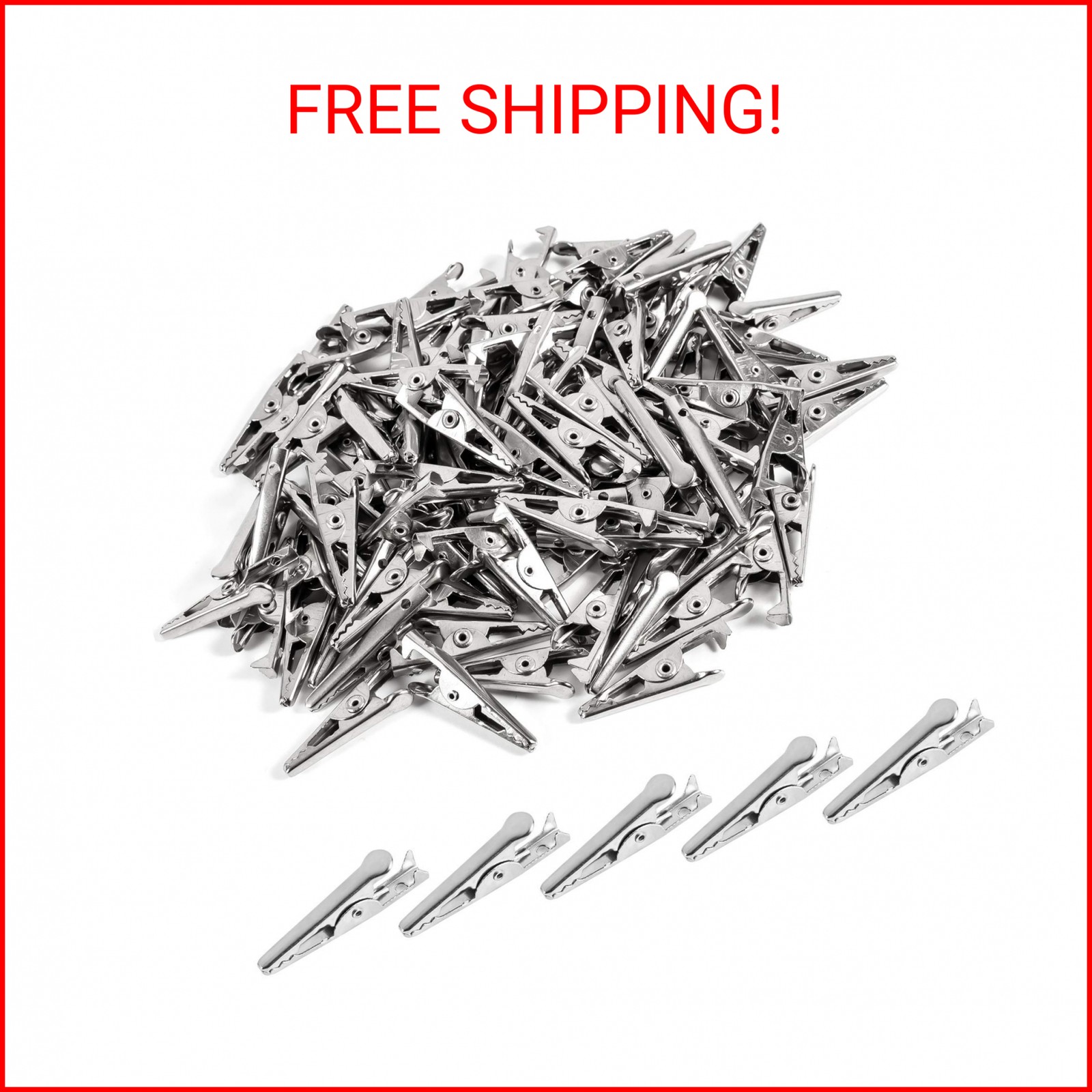 100PCS 1.06IN / 27mm Mini Metal Alligator Clips Nickel Plated Test Lead Clamps