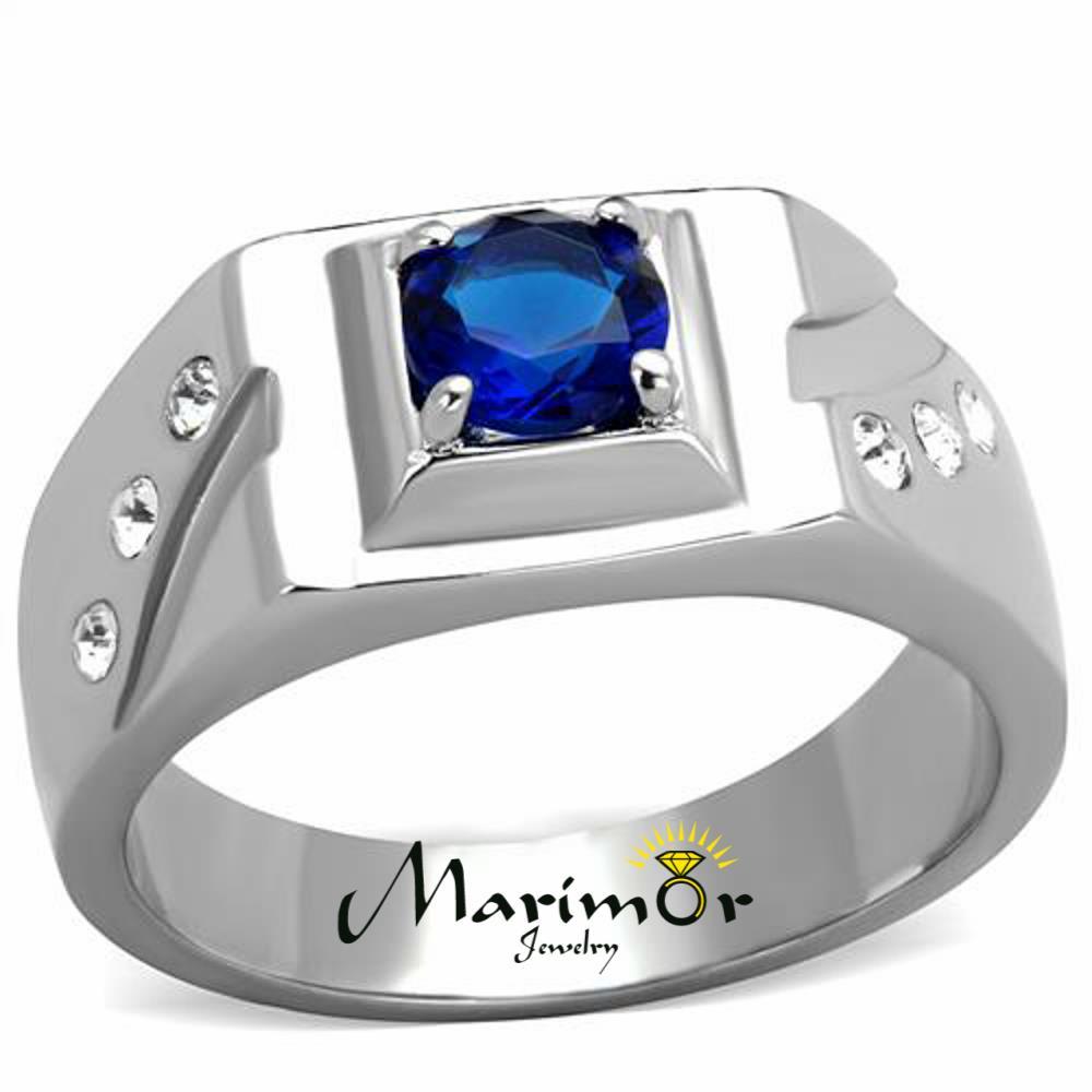 1.02 Ct Round Cut Blue Montana Cz Stainless Steel Fashion Ring Men's Sizes 8-13