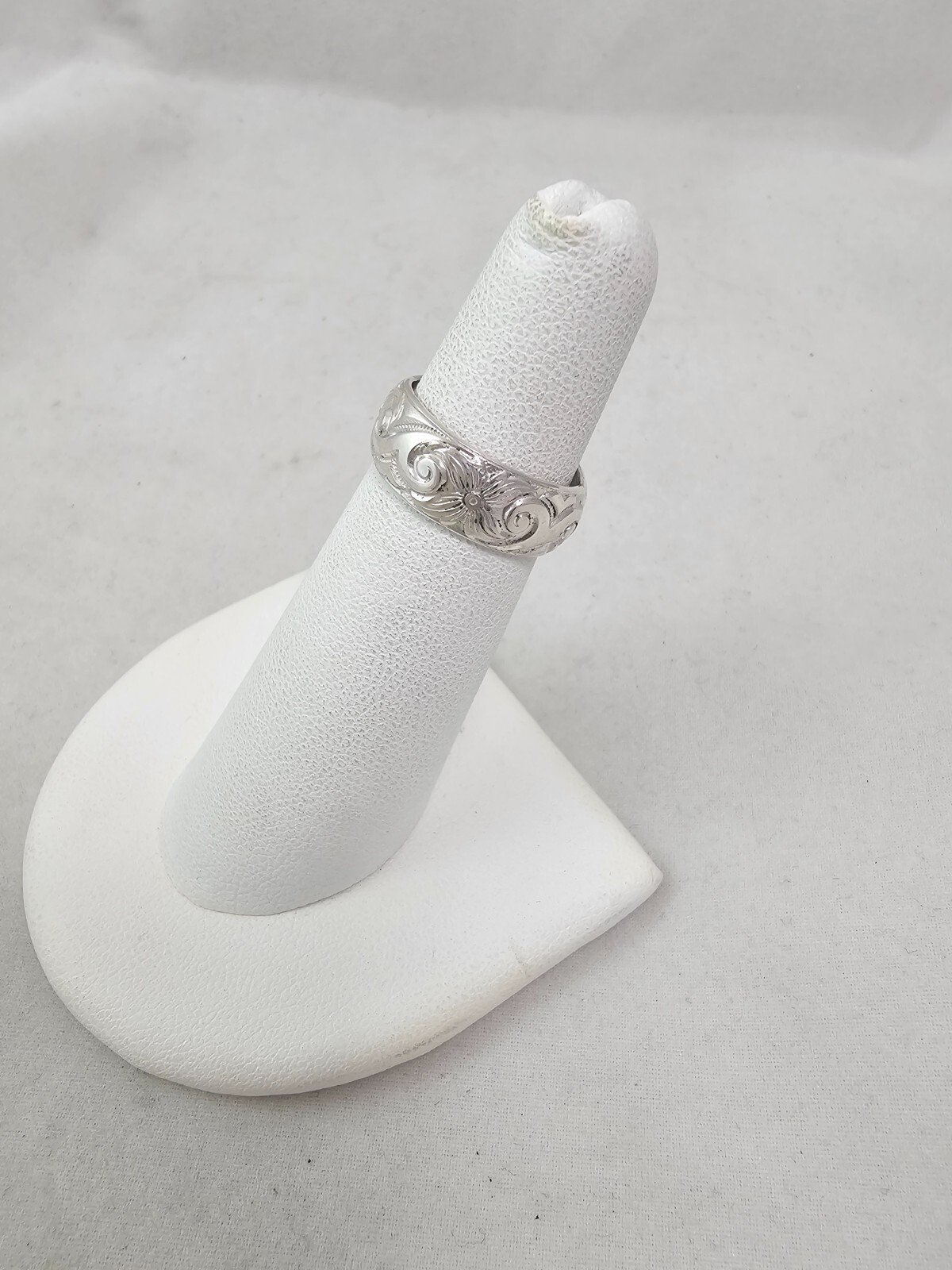 Size 4 Sterling Handmade Toe or Pinky Ring Floral Scroll Pattern 925 SILVER