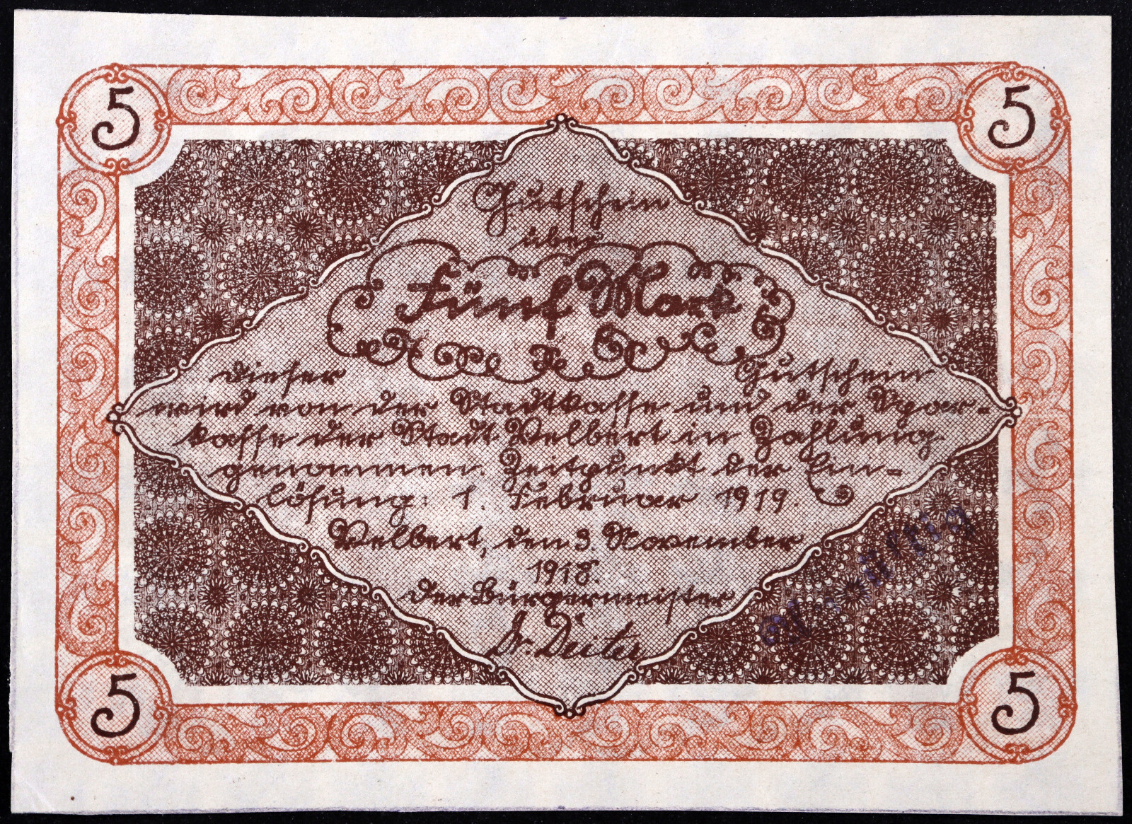 VELBERT 1918 5 Mark Grossnotgeld German Notgeld Banknote