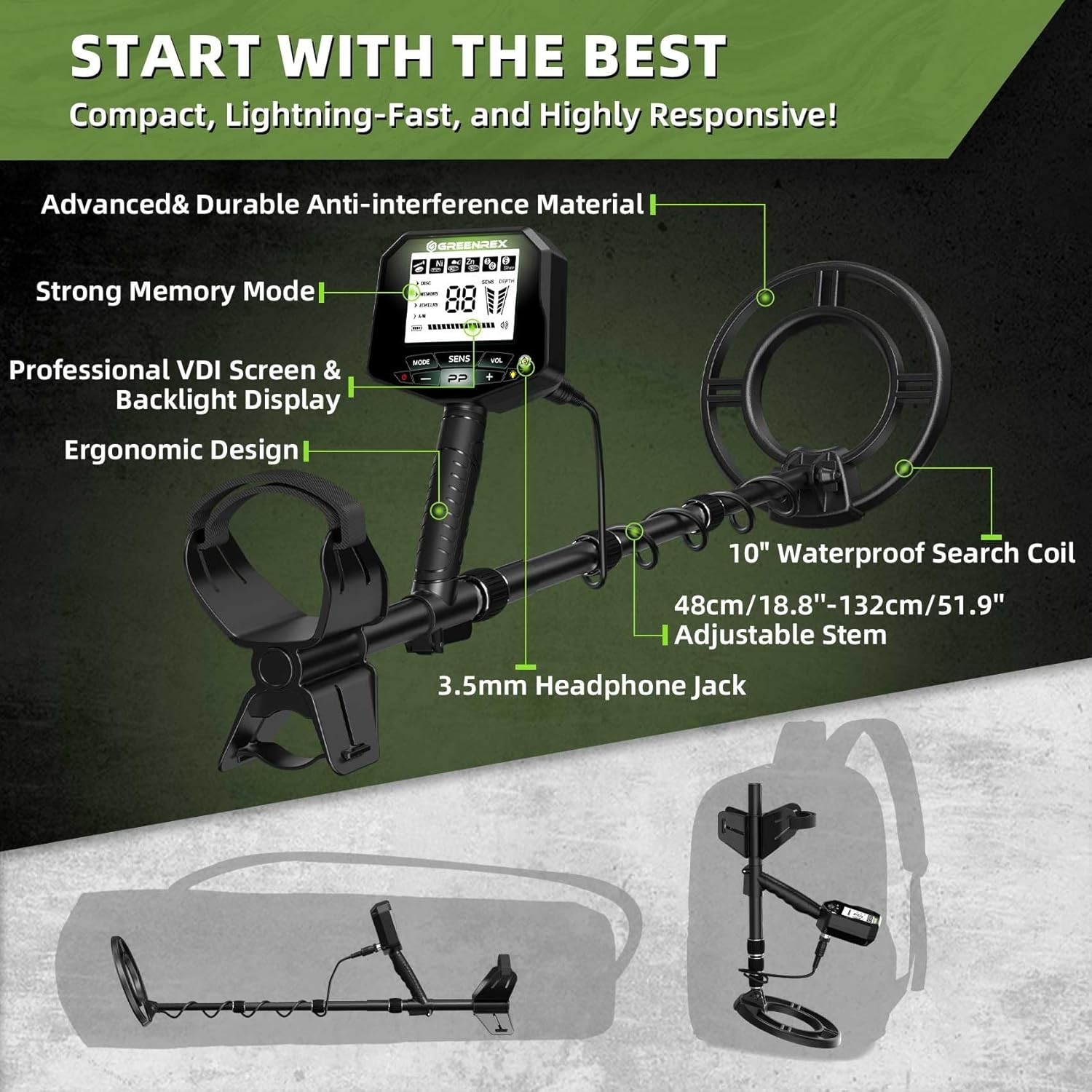 5 Mode Metal Detector Featuring Memory, Disc, and Pinpoint for Precise Detection
