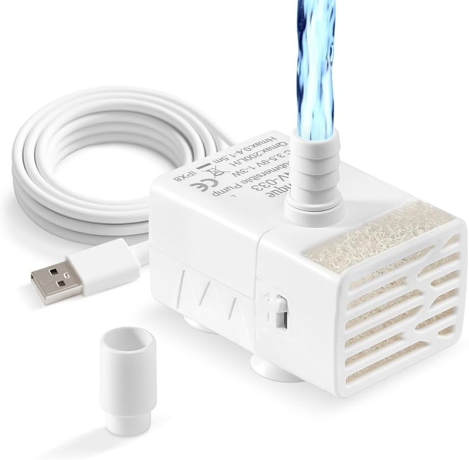 200L/H Submersible Water Pump Ultra Silent USB Small Fountain Pump with 2 Nozzle