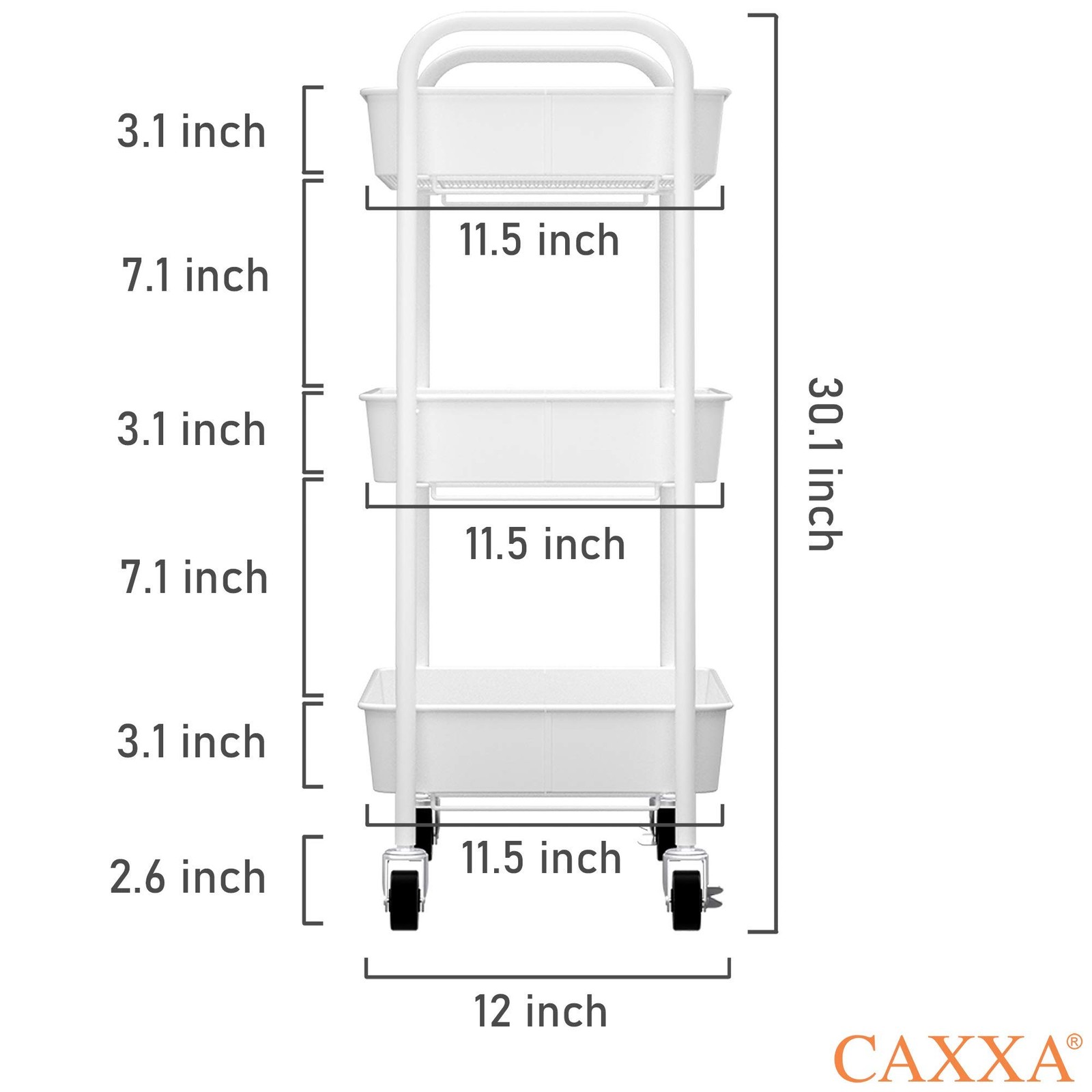 3 Tier Rolling Metal Storage Organizer Mobile Utility Cart Caster Wheels