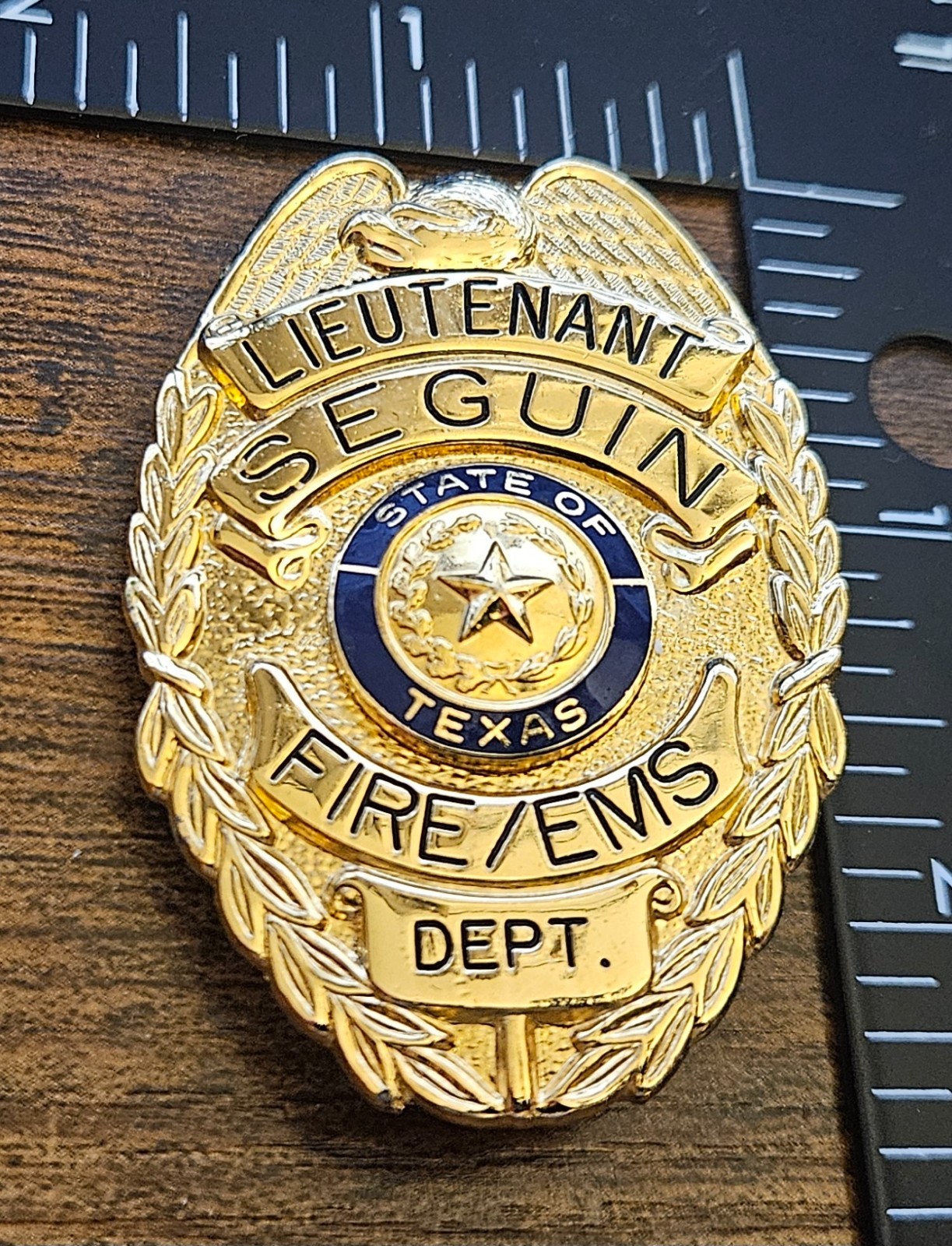 State of Texas Fire Dept EMS Lieutenant Vintage Metal Obsolete Badge
