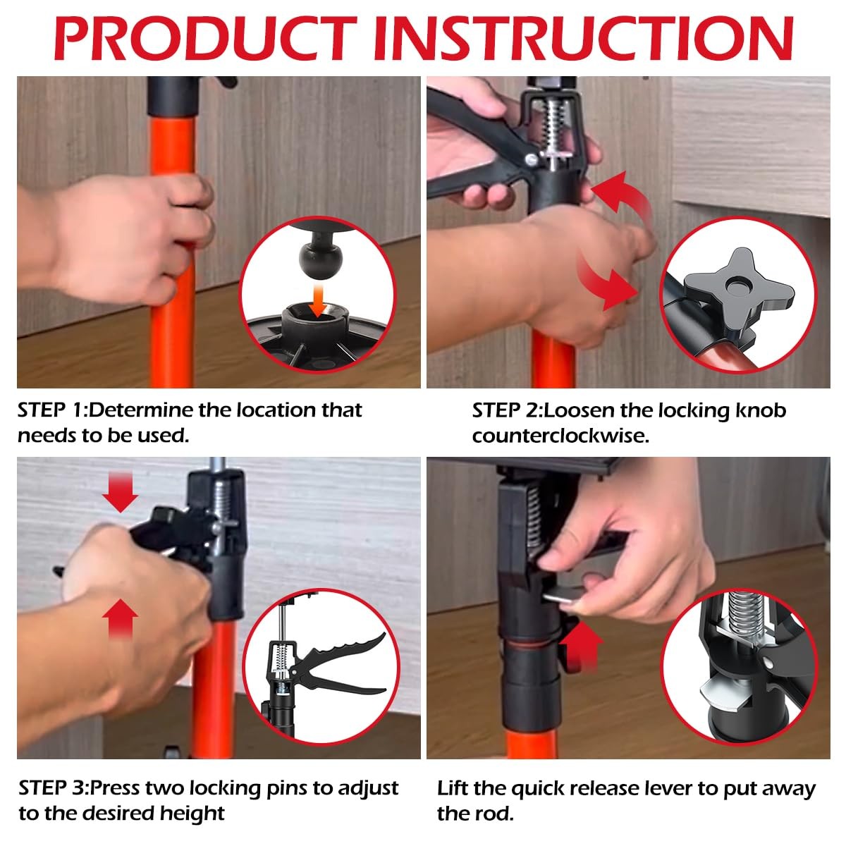 2Pack Cabinet Jacks for Installing Cabinets Adjustable Support Pole 12" to 24...