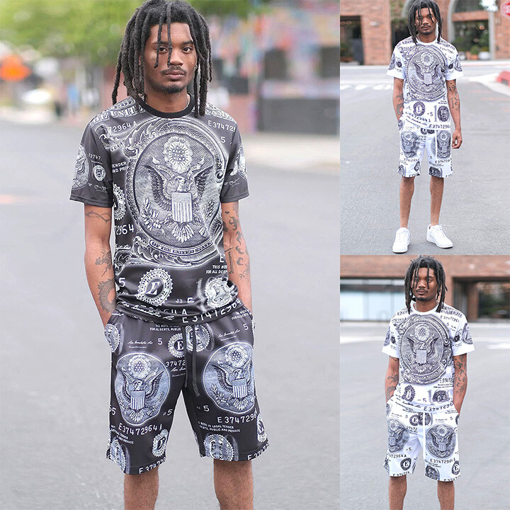 Victorious Men's Casual Big Money Bills Print T-shirt & shorts Set ST881