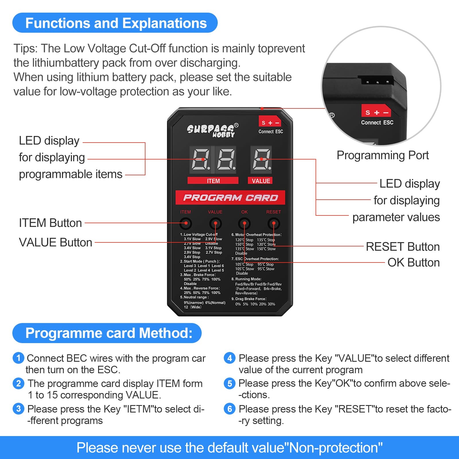 Update Version Surpass Hobby ESC Programming Card RC Car LED Programmer