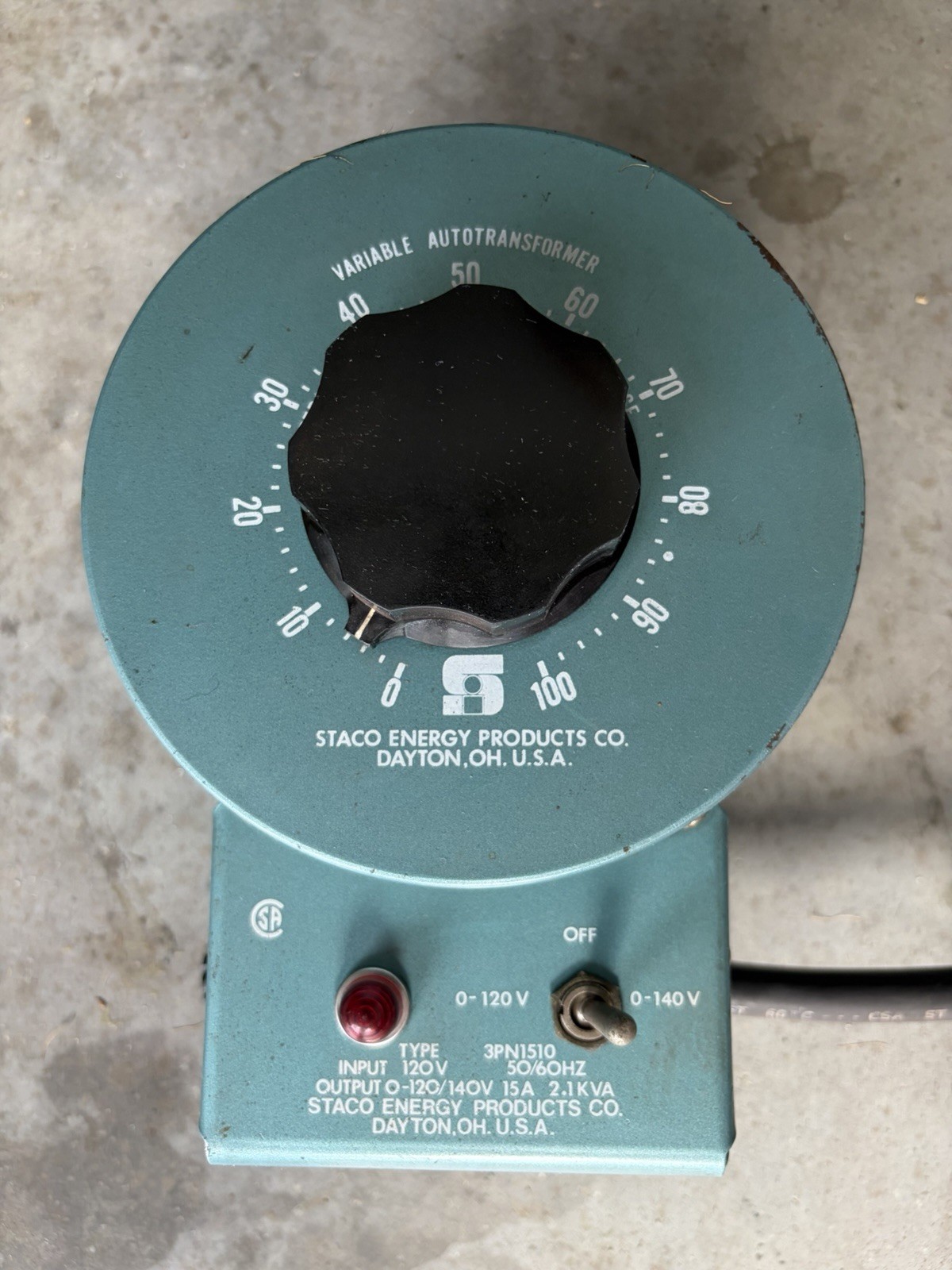 Staco Energy Products Co. 3PN1510 Autotransformer 120V 0-120/140V 15A 2.1kVA