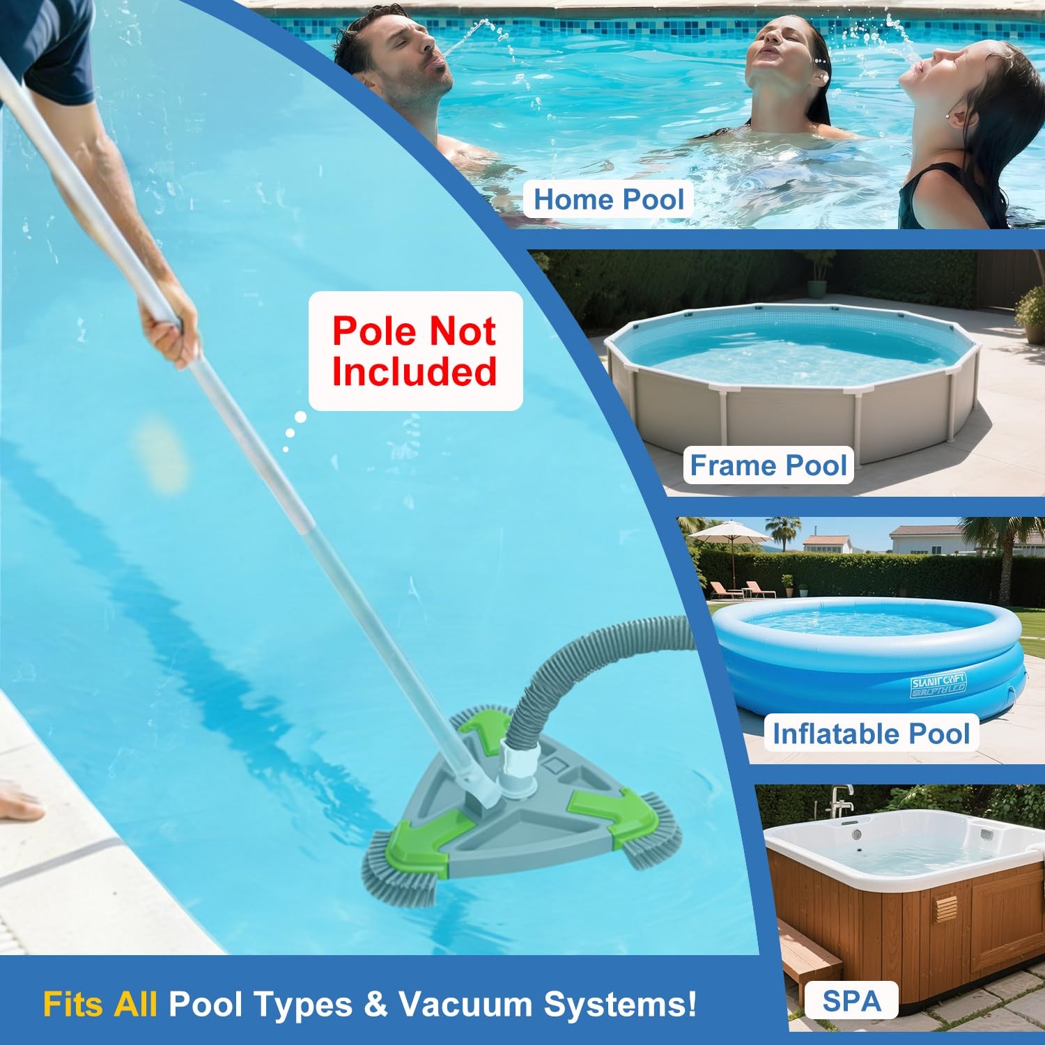 Weighted Triangular Pool Vacuum Head with Side Brushes for Inground & Above