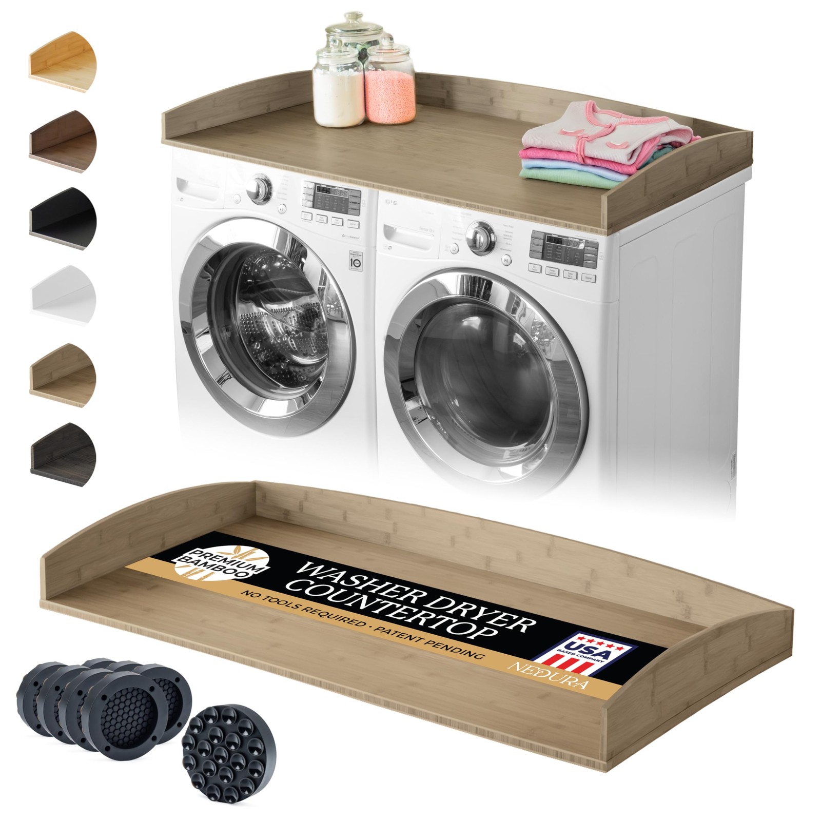Washer Dryer Countertop w/Anti-Vibration Pads & Curved Edge Rails, Premium Ba...