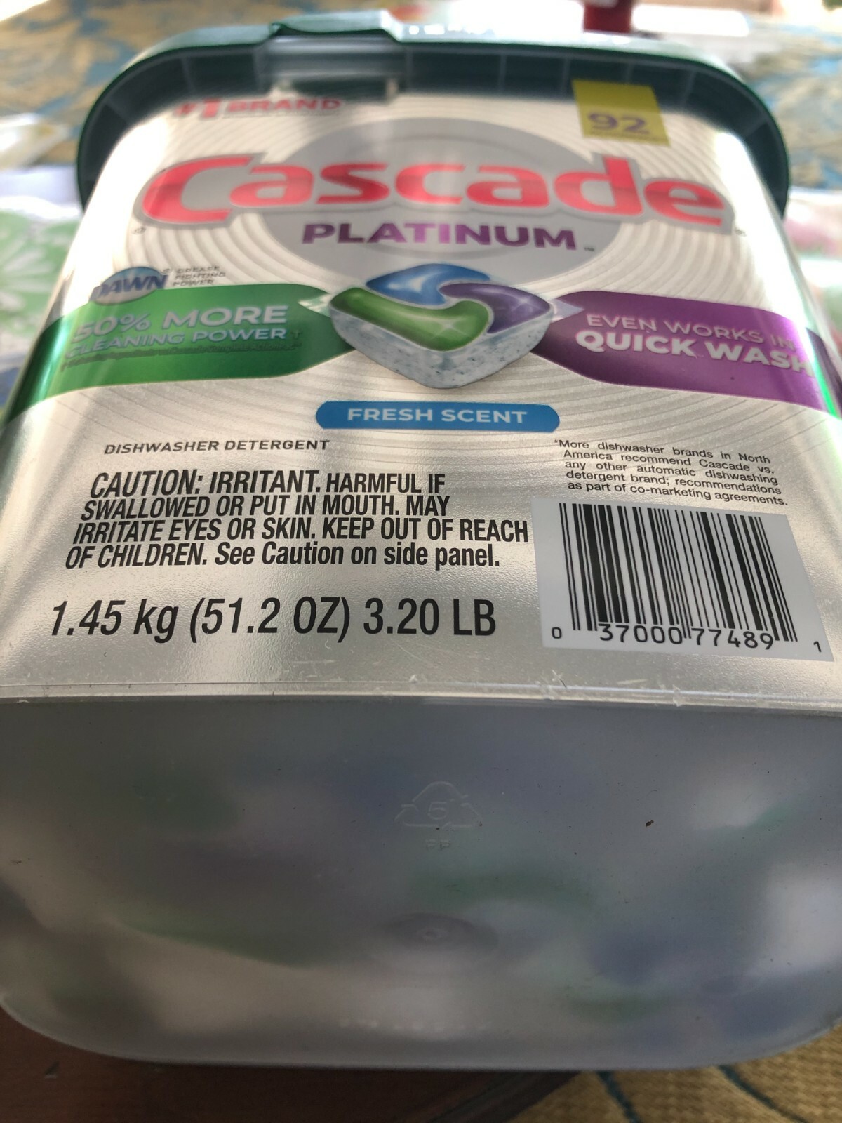 Cascade Platinum ActionPacs Dishwasher Detergent - 92 Count Fresh Scent