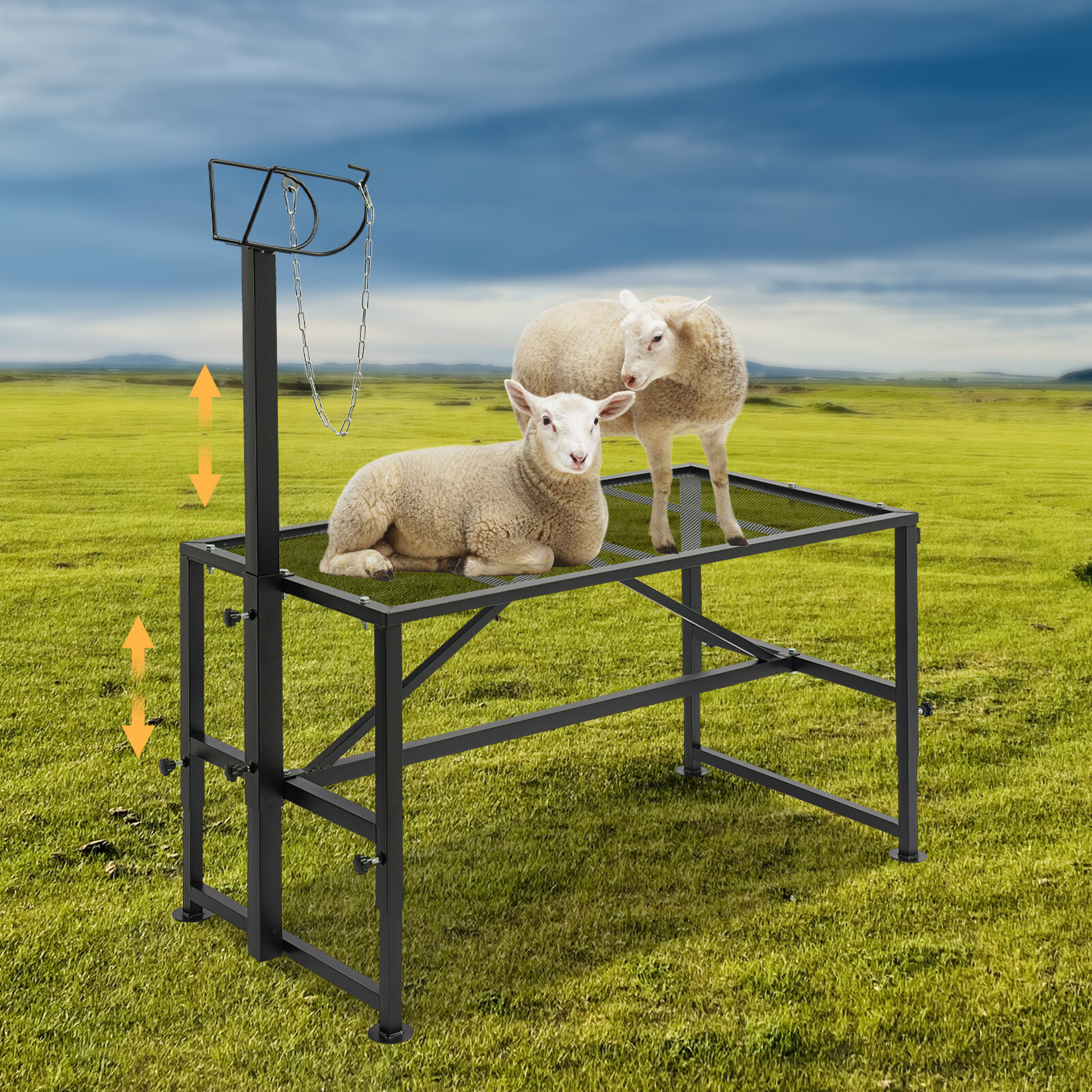 Livestock Milking Stand Trimming Stand Rack Adjustable Milking Holder W/ Ramp