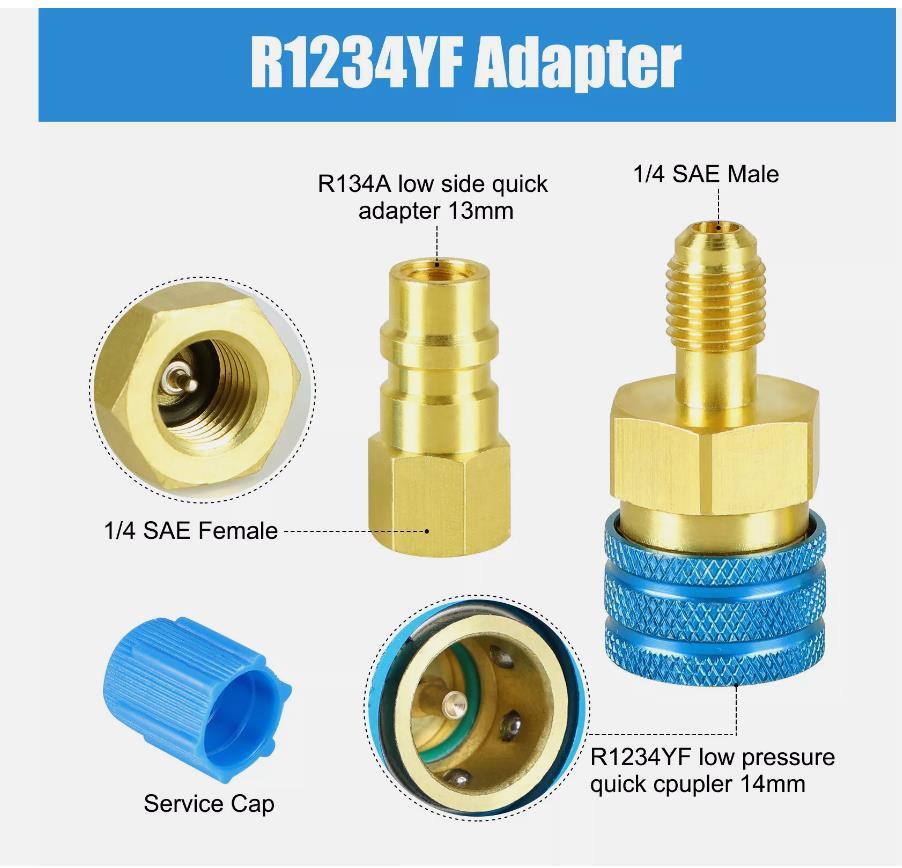 Car AC R1234YF to R134A Adapter Kit Quick Couplers High Low Side Connector