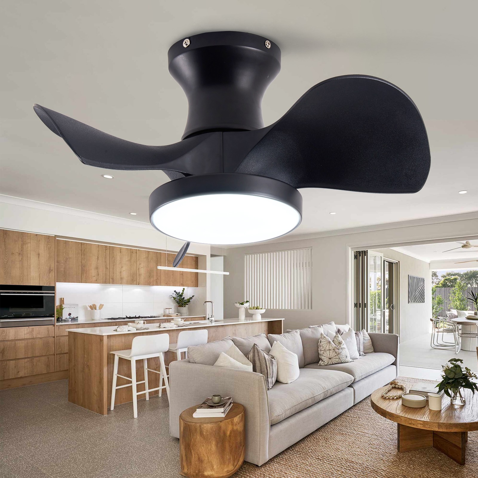Ceiling Fan w/ Remote Control, 3 Speed & Light, Reversible DC Motor, Low Noise