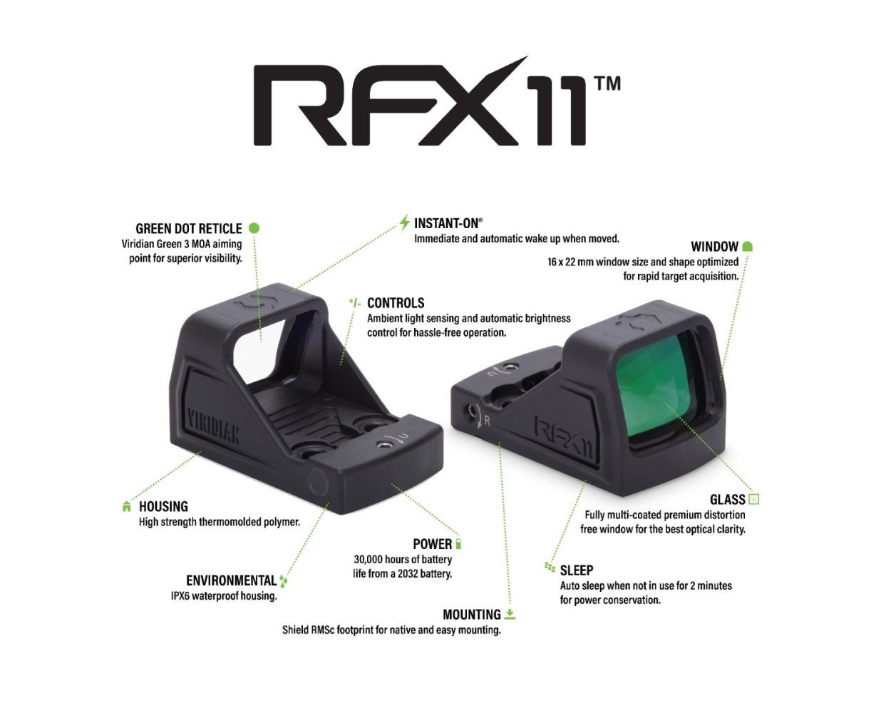 Viridian RFX 11 Green Dot Reflex Sight 3 MOA RMSc Mount Shockproof New
