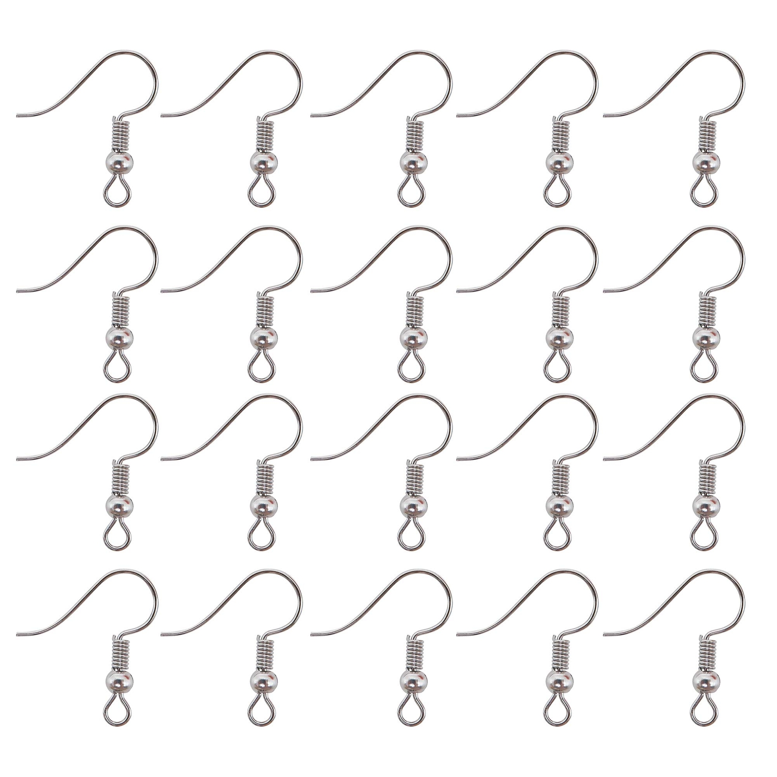 100 Pcs 18mm Silver Fish Hook Earrings Hypo Allergenic Ear Wires with Coil