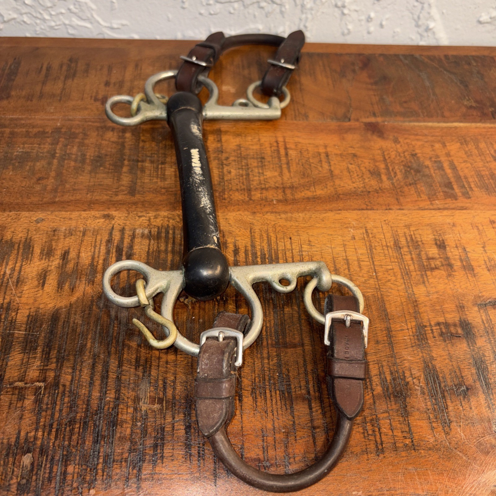STAVR Jointed Rubber Pelham Bit with Leather Curb Strap - Horse Training Bit