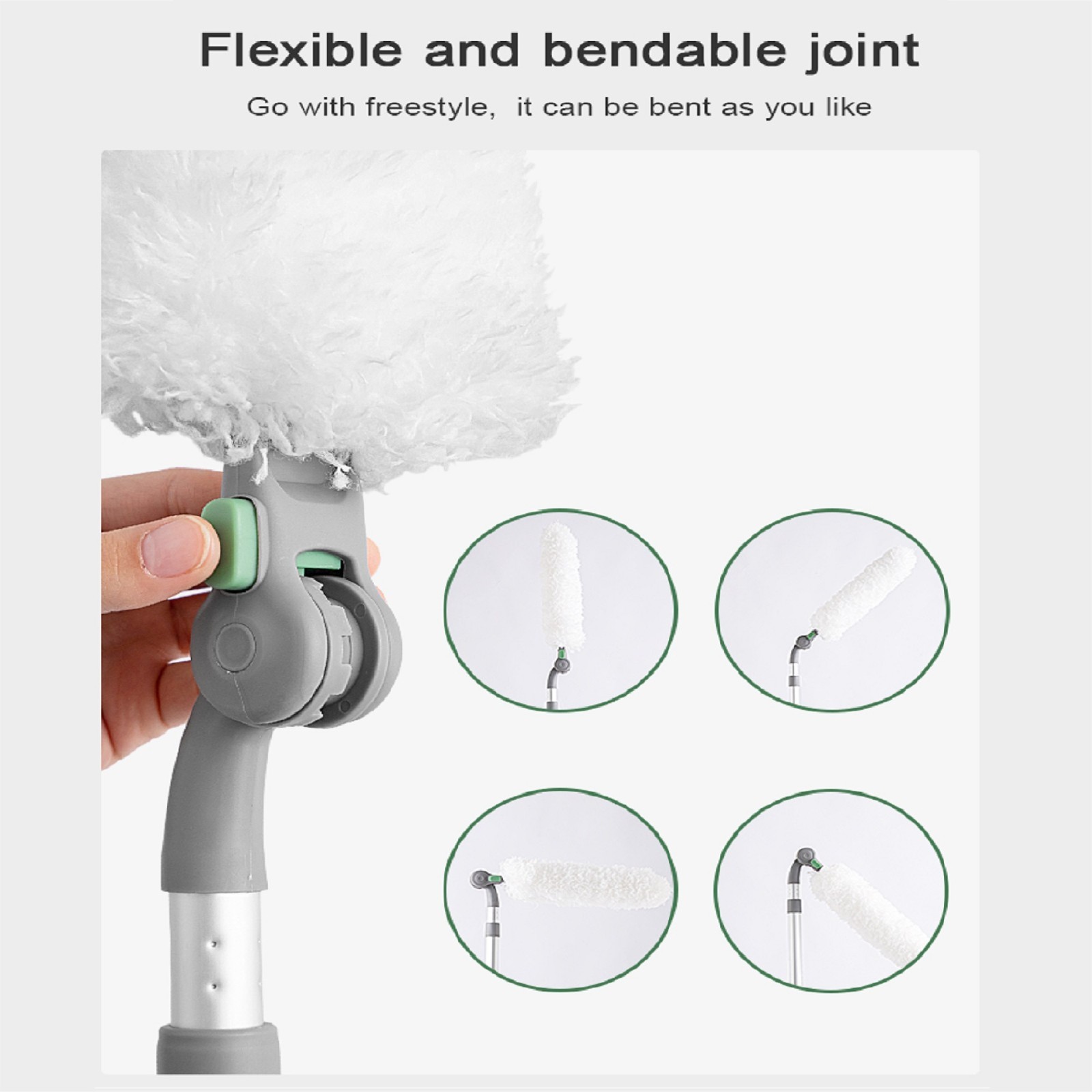 Long Handle Duster with Extension - Reusable & Easy Home Cleaning Tool, White