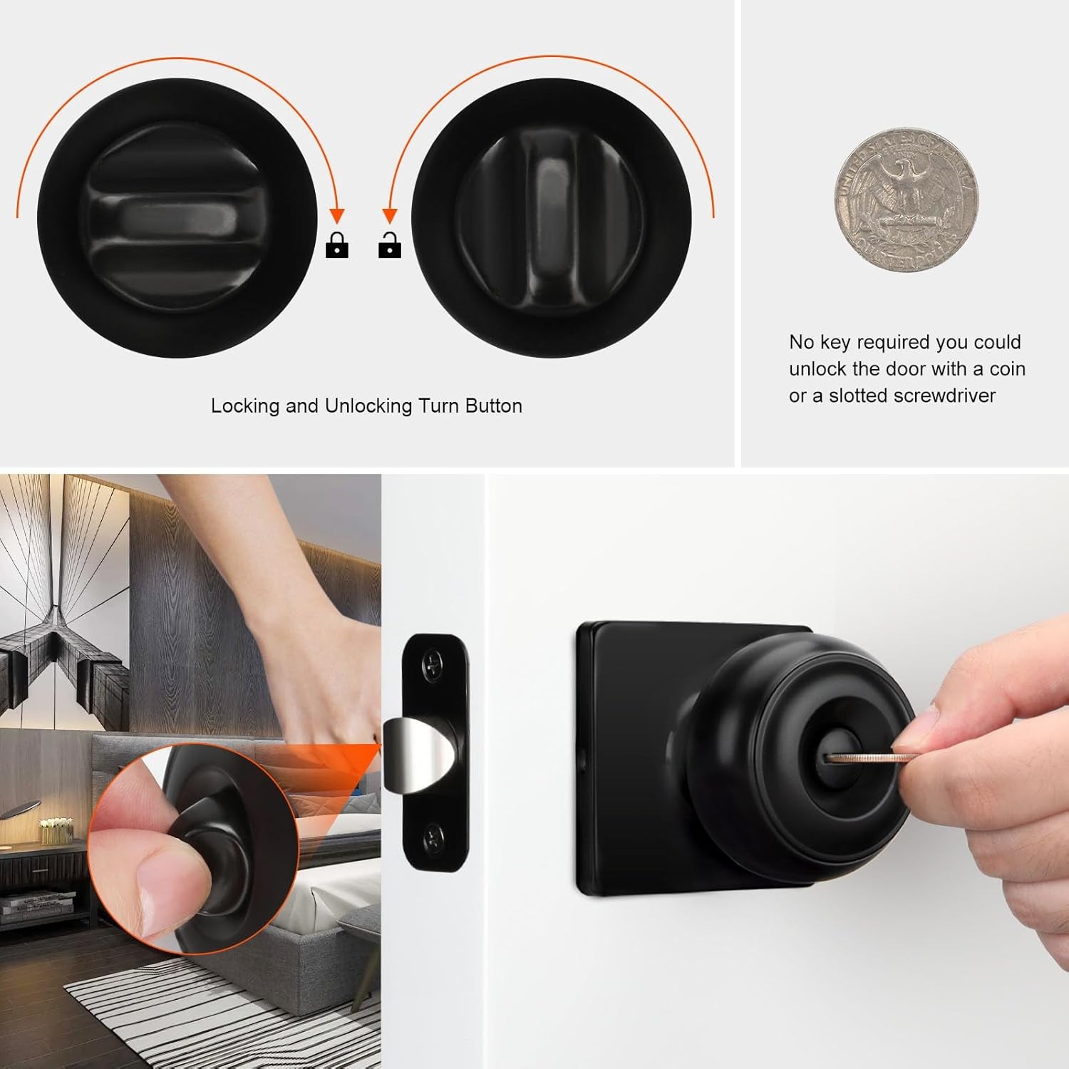 Haidms Black Door Knobs Interior, Square Privacy -6 Pcs, Matte