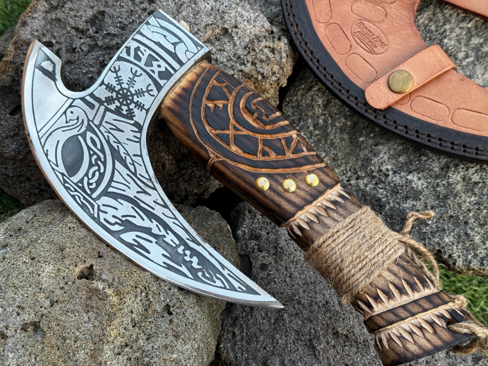 HUNTEX Handmade 1095 High Carbon Steel Blade, 300mm Mini Viking Pizza Cutter Axe