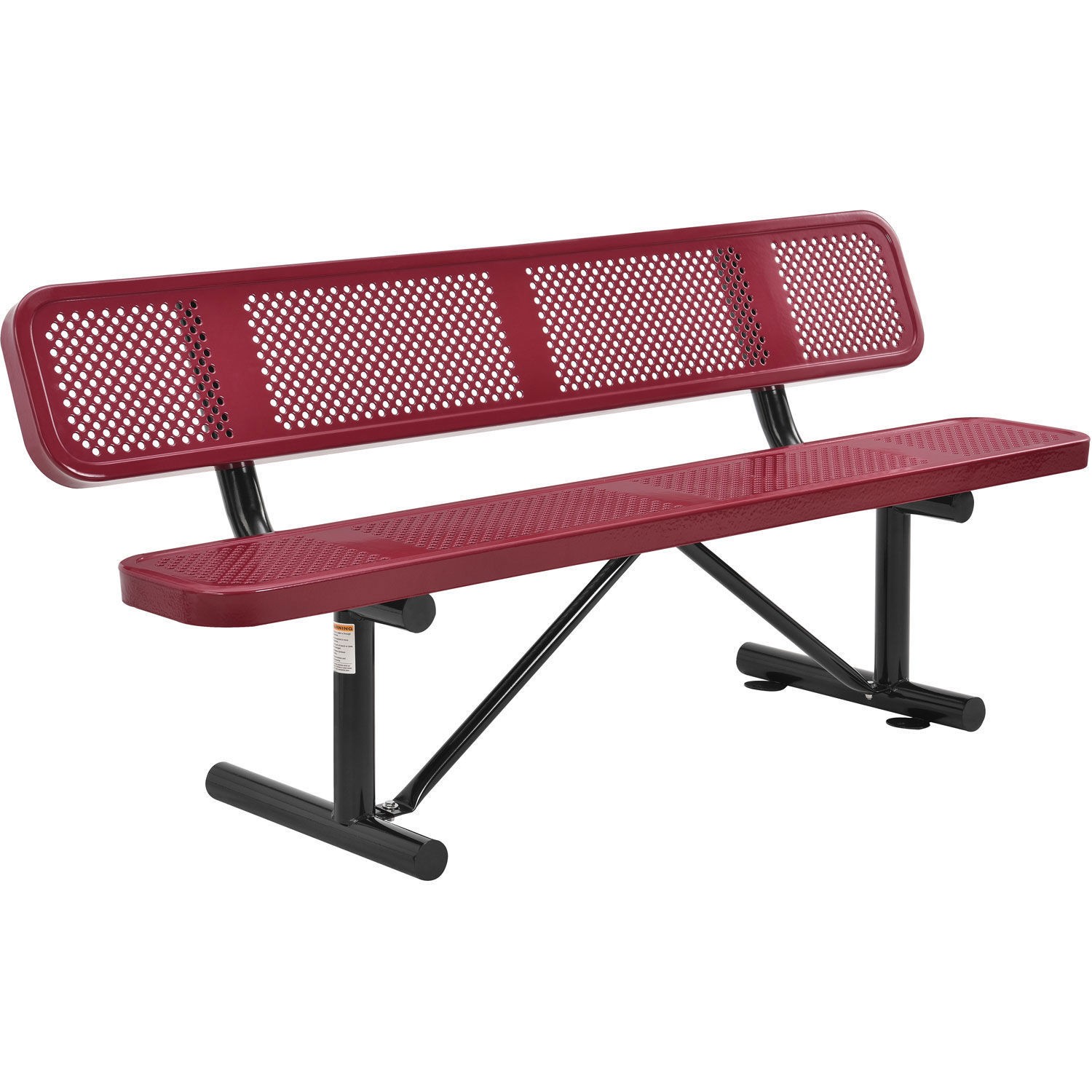 72" Perforated Metal Outdoor Picnic Bench with Backrest Red
