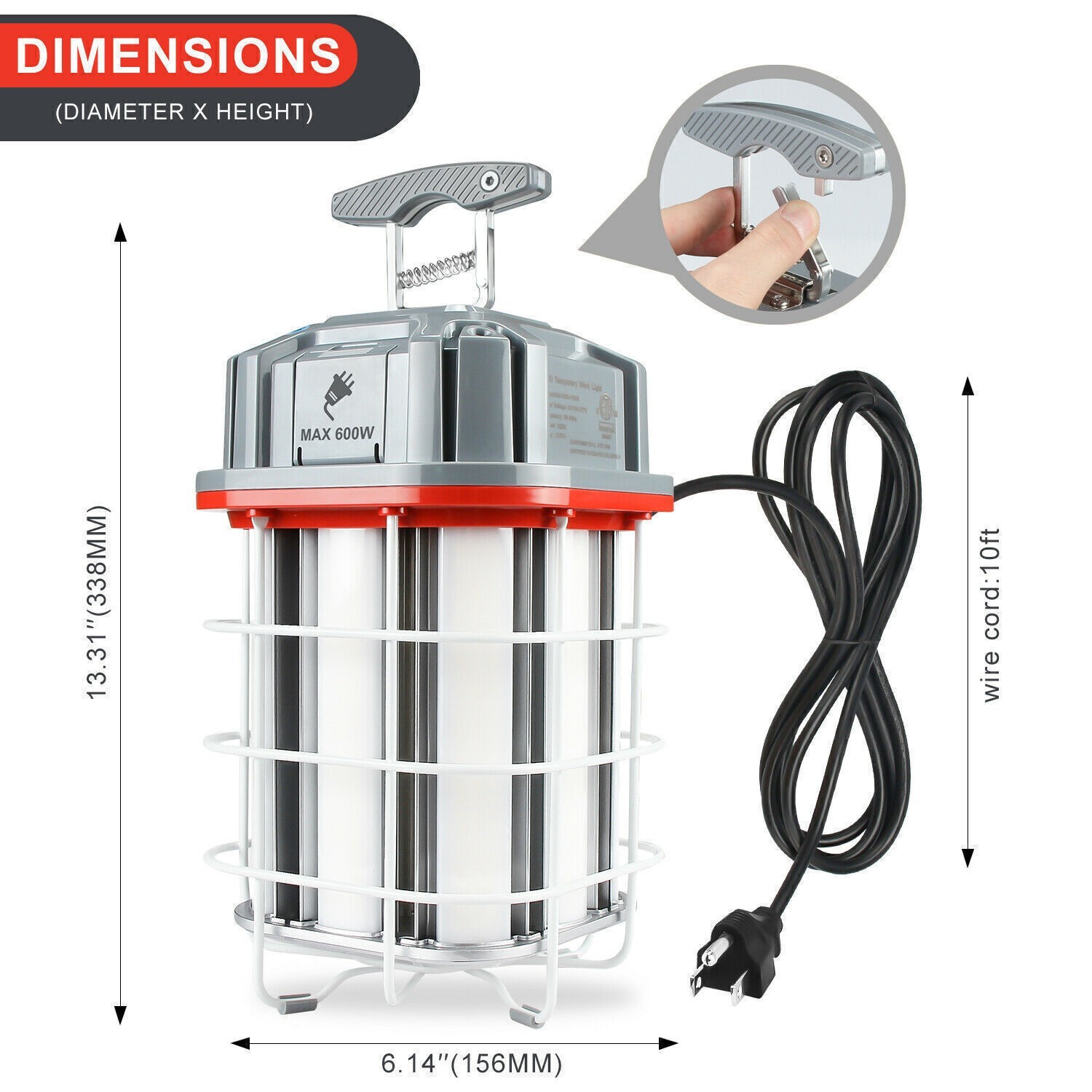 80W LED Temporary Work Light Linkable Hanging Construction Light 5000K Daylight